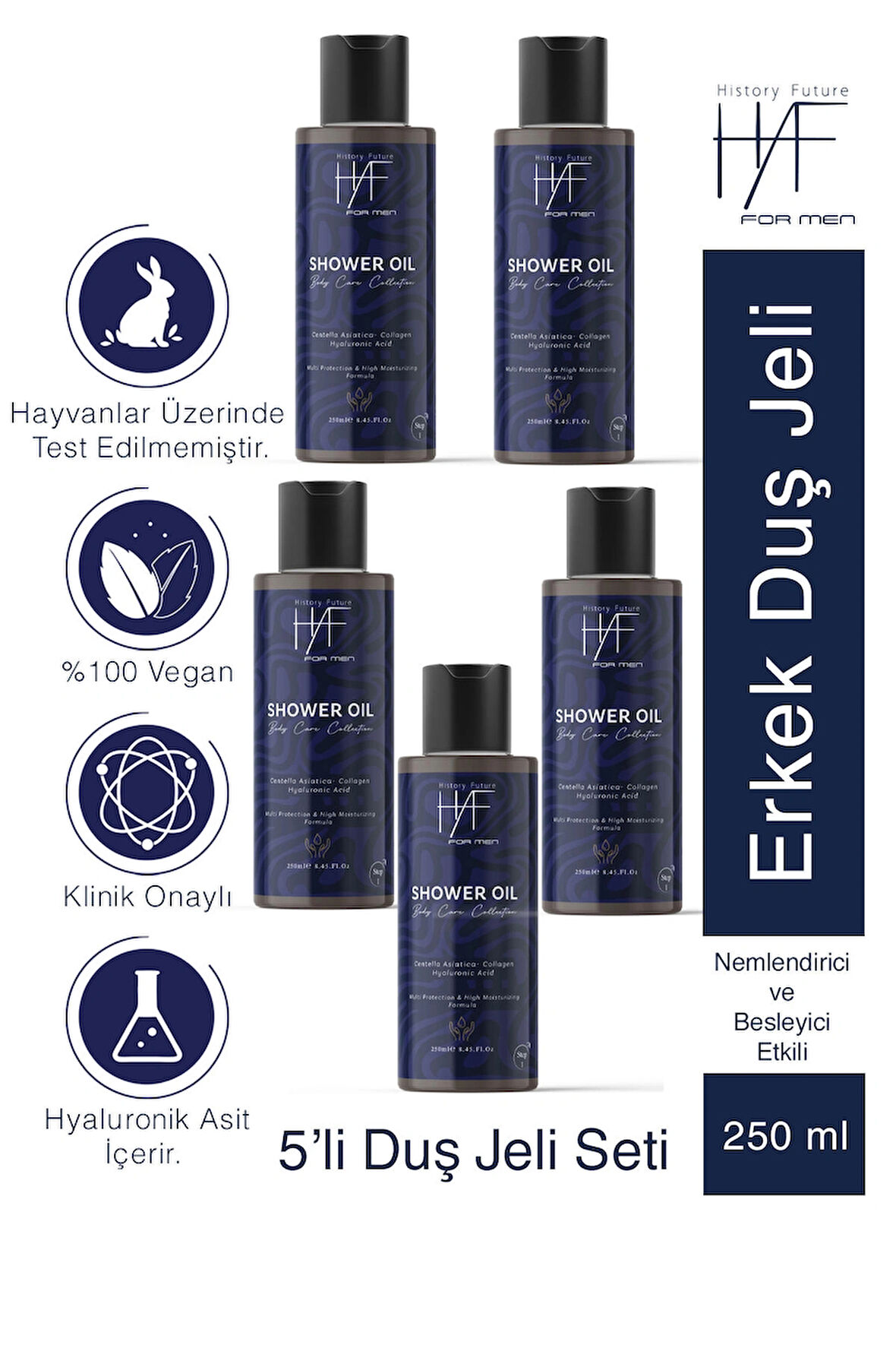 Erkeklere Özel Derin Temizlik Ferahlatıcı Bakım Nemlendirici Etkili Besleyici Duş Jeli Seti 250ml x5
