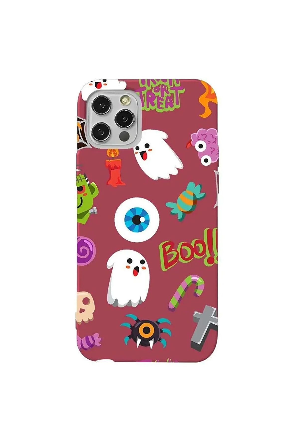 Iphone 12 Pro Max Bordo Renkli Silikon Telefon Kilifi - Trick Or Treat