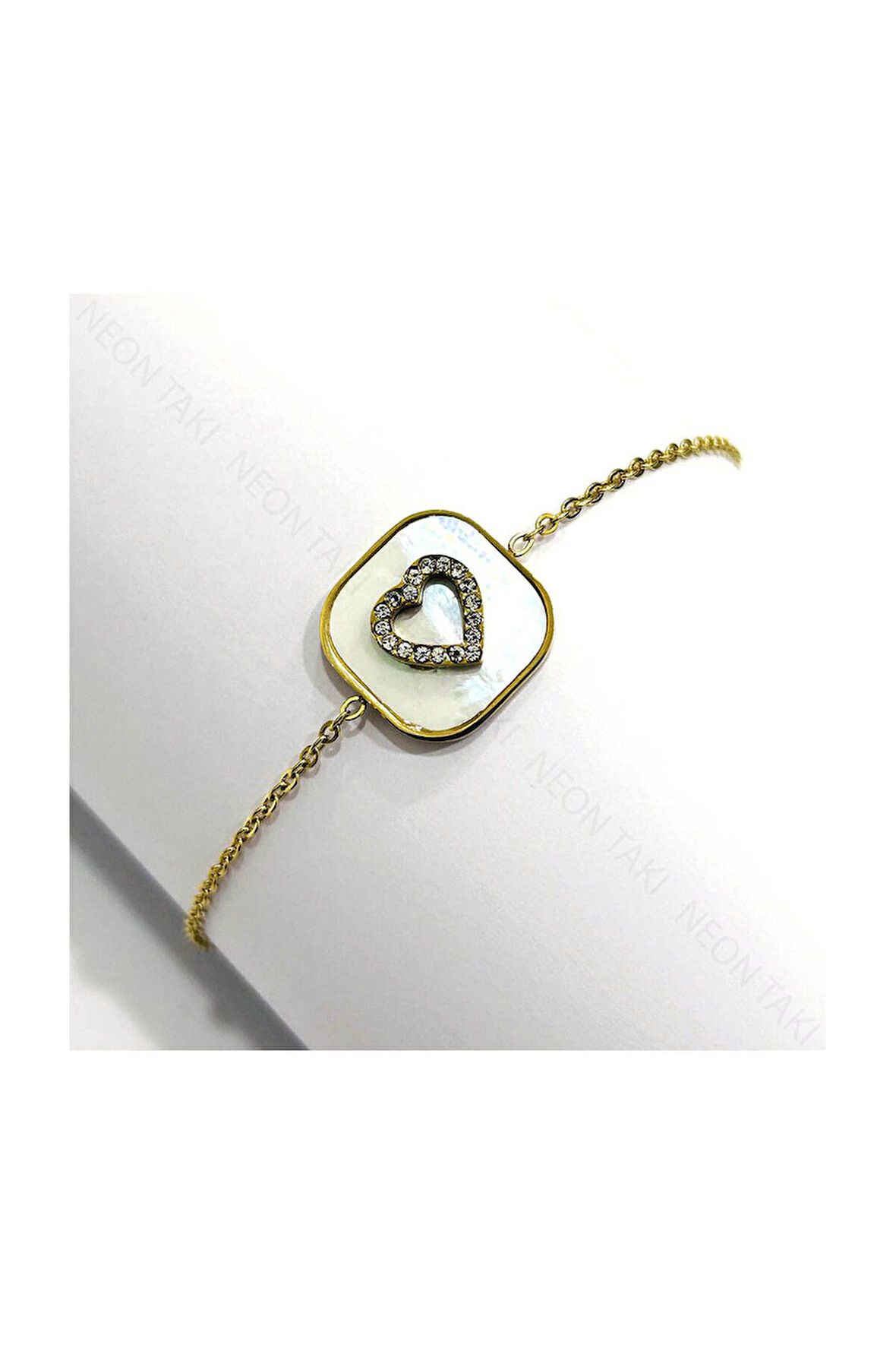 Halhal, Zirkon Taşlı, Kararmayan Paslanmaz Çelik, Kalp ve Sedef Detaylı, Altın Renk, Model5