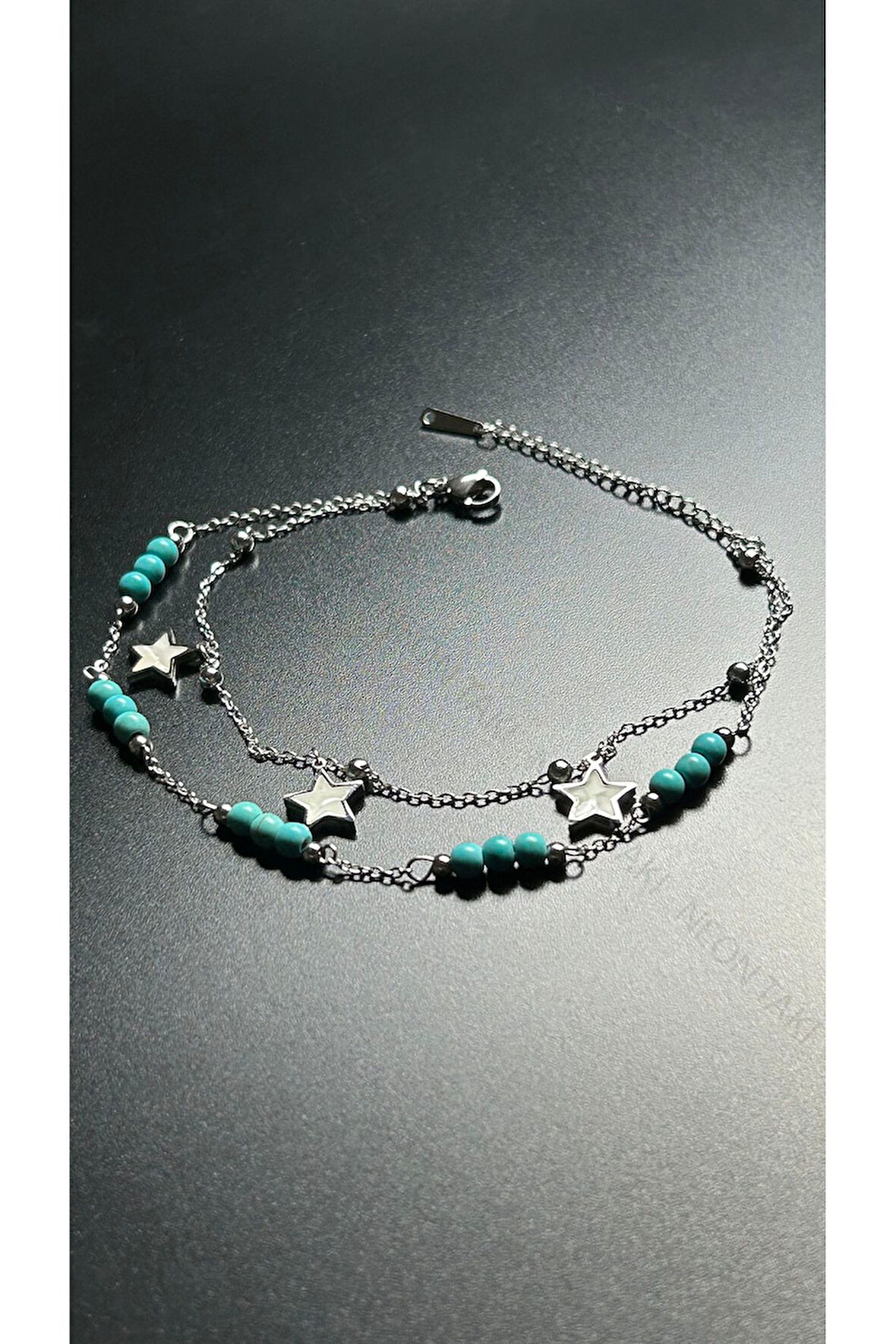 Mavi Boncuklu, Yıldız, Paslanmaz Çelik Halhal 33, Gümüş Renk