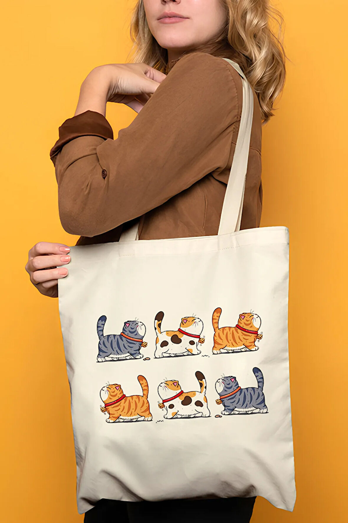 Kedi Desenli %100 Pamuk Bez Omuz Çantası