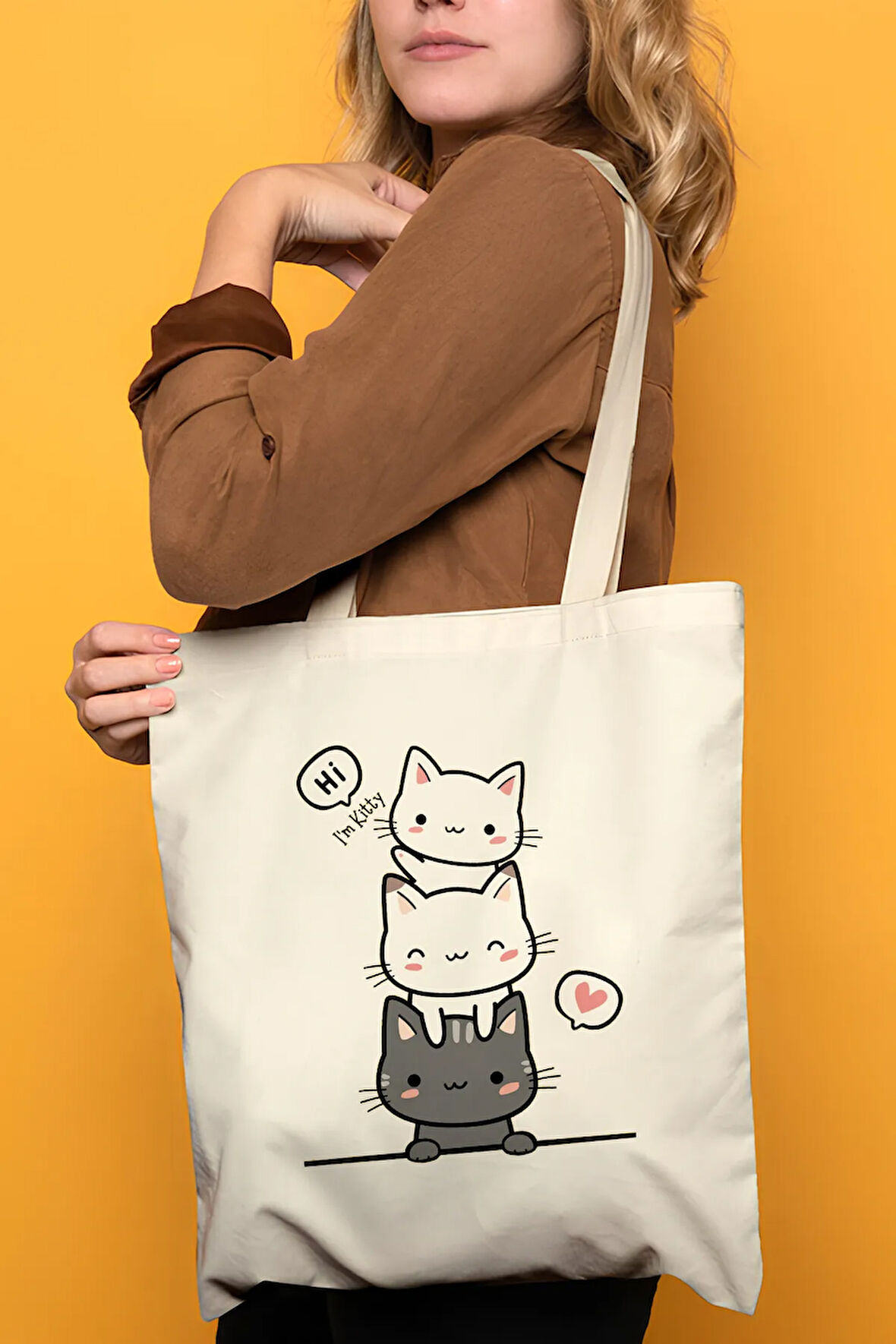 Kitty Kedi %100 Pamuk Bez Omuz Çantası