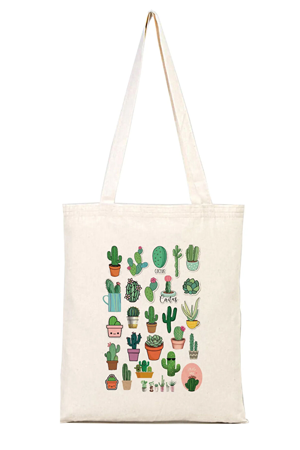 Kaktüs Desenli %100 Pamuk Bez Omuz Çantası