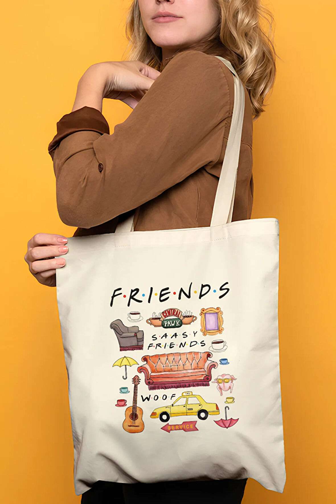 Friends %100 Pamuk Bez Omuz Çantası