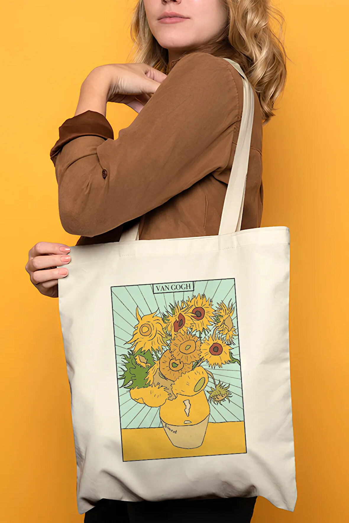 Van Gogh Ay Çiçekleri %100 Pamuk Bez Omuz Çantası