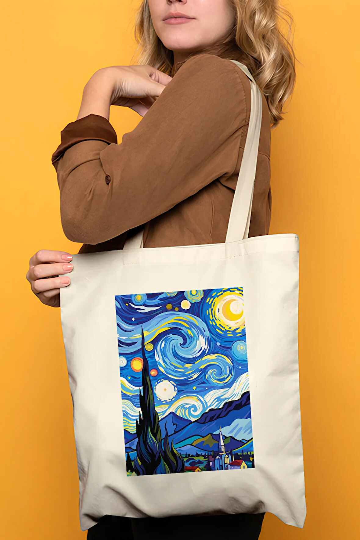 Van Gogh Yıldızlı Gece %100 Pamuk Bez Omuz Çantası