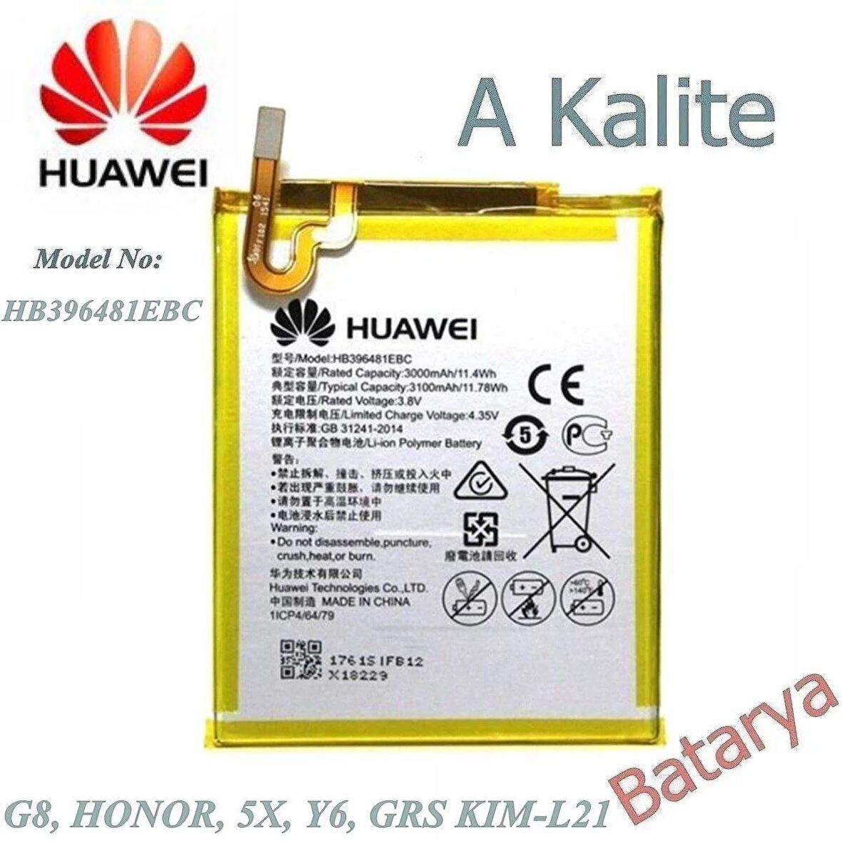 Huawei GR5 Huawei Batarya Honor 6 Huawei G8 KIM-L21 HONOR 5X Batarya Hb396481Ebc Uyumlu Yedek Batarya