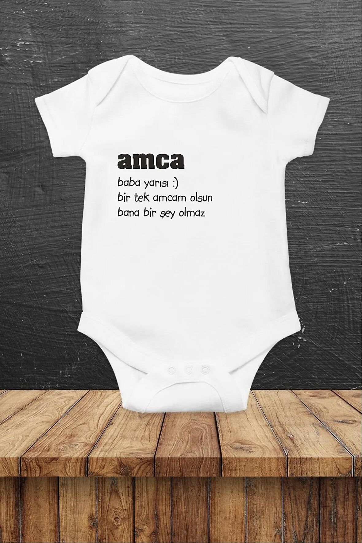 Amca Baba Yarısı Özel Tasarım Bebek Zıbın Pamuklu Çıtçıtlı Body