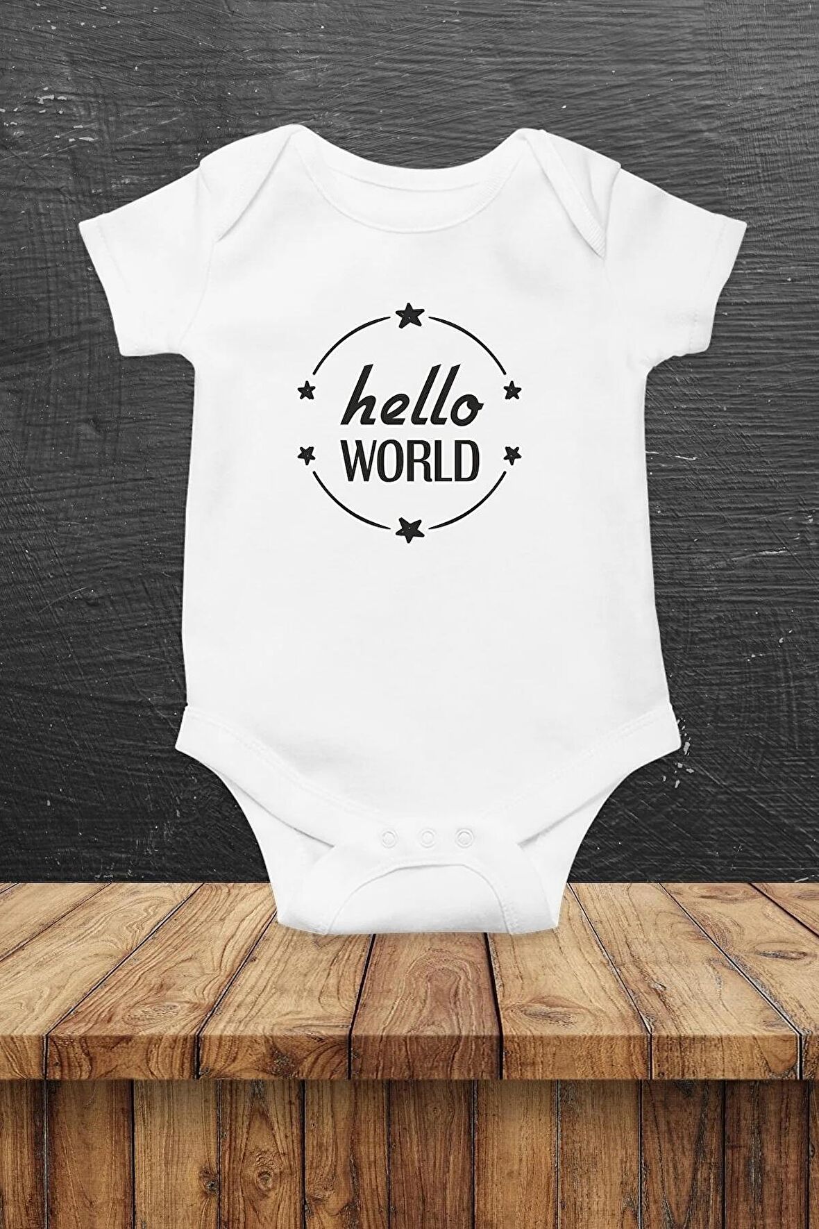 Hello World Özel Tasarım Bebek Zıbın Pamuklu Çıtçıtlı Body