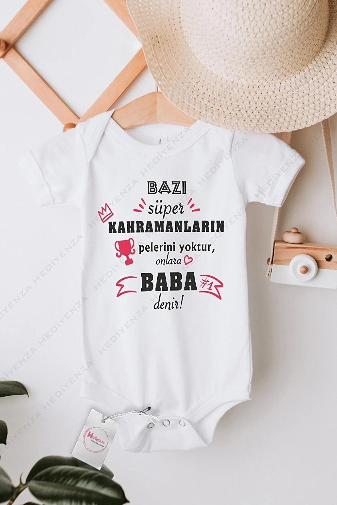 Süper Kahraman Baba Özel Tasarım Bebek Zıbın Pamuklu Çıtçıtlı Body