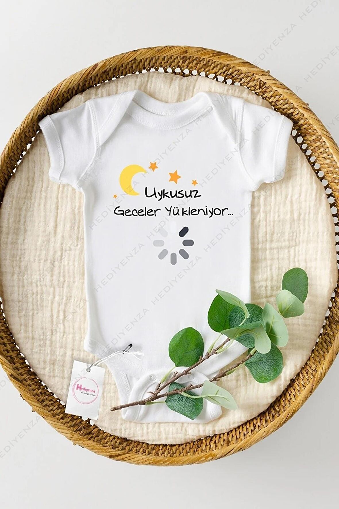 Uykusuz Geceler Yükleniyor Özel Tasarım Bebek Zıbın Pamuklu Çıtçıtlı Body