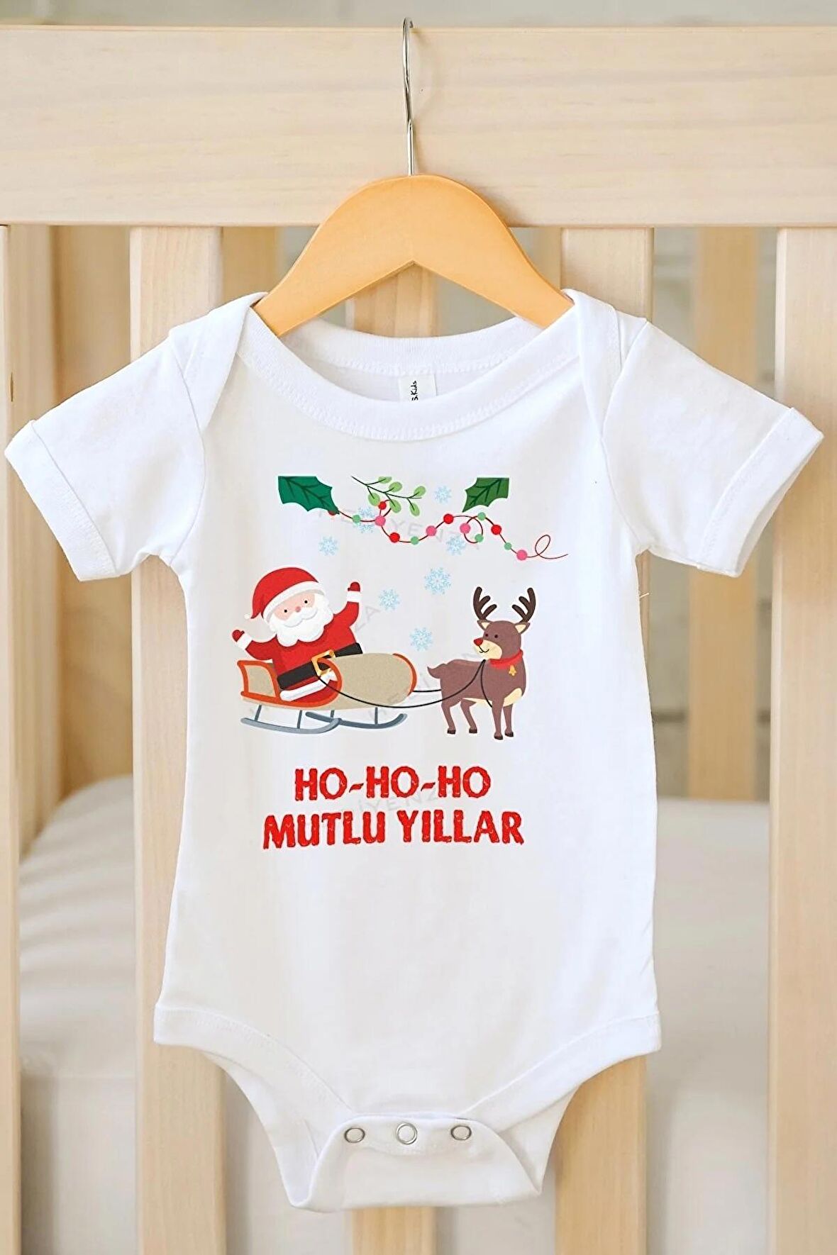 Ho Ho Ho Mutlu Yıllar Özel Tasarım Bebek Zıbın Pamuklu Çıtçıtlı Body