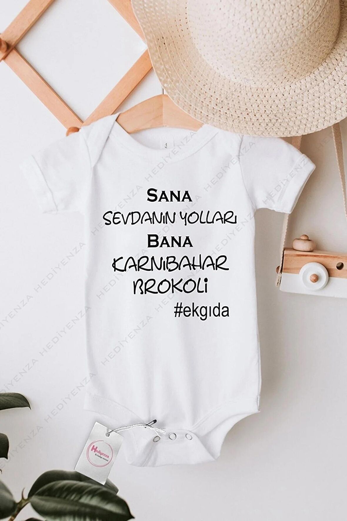 Sana Sevdanın Yolları Bana Karnıbahar Brokoli Özel Tasarım Bebek Zıbın Pamuklu Çıtçıtlı Body