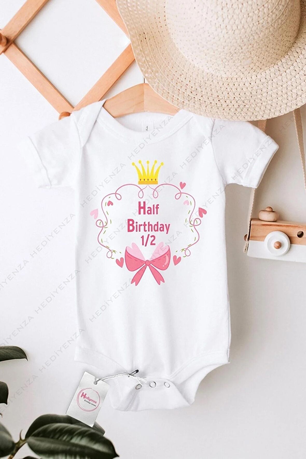 Half Birthday 3 Özel Tasarım Bebek Zıbın Pamuklu Çıtçıtlı Body