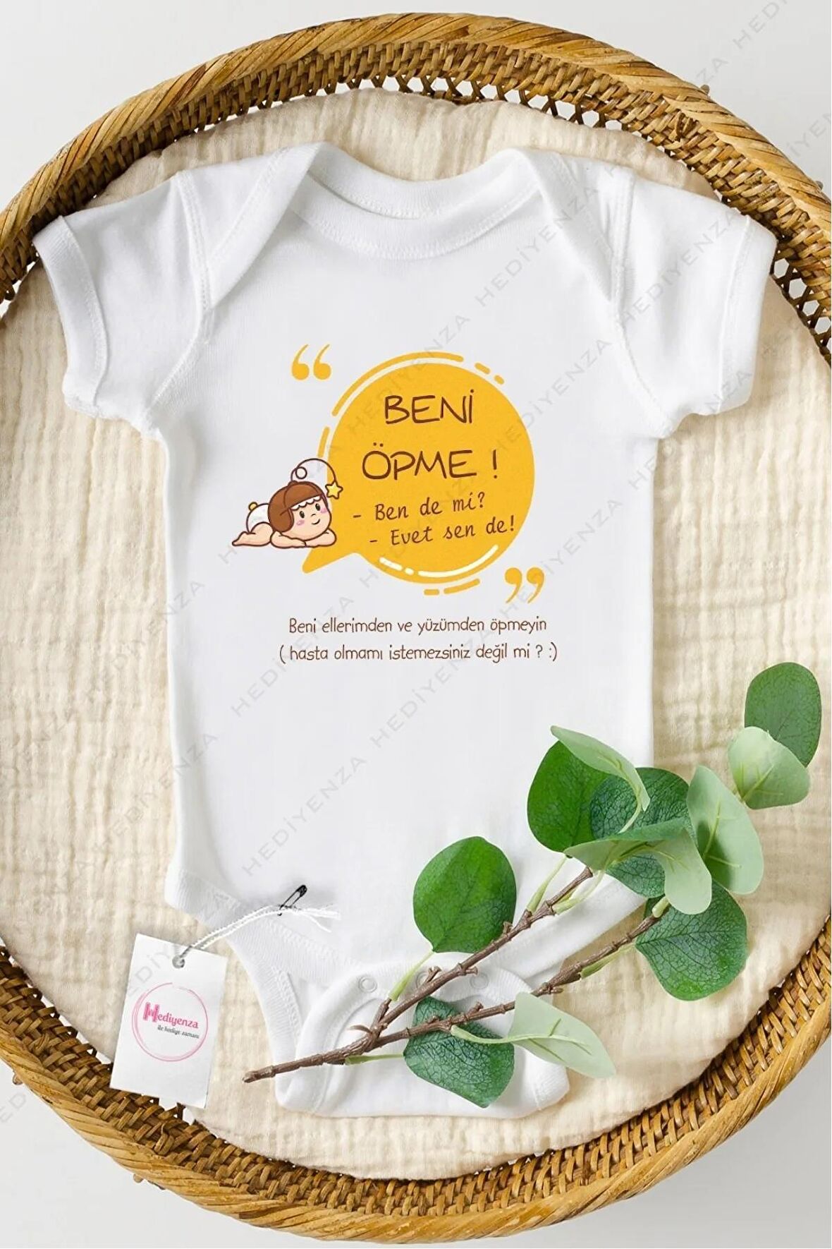 Beni Öpme Özel Tasarım Bebek Zıbın Pamuklu Çıtçıtlı Body