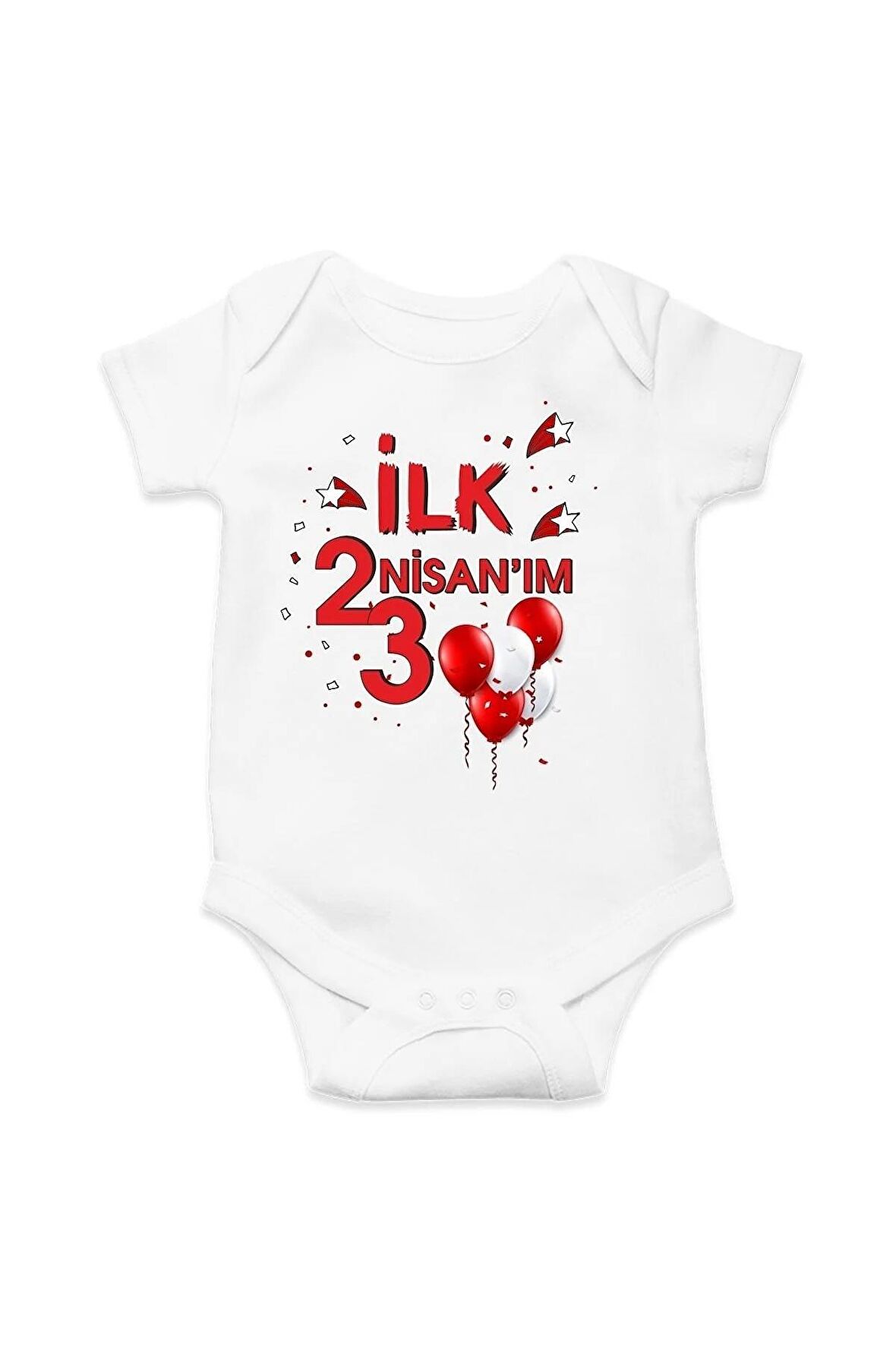 İlk 23 Nisan Balon Özel Tasarım Bebek Zıbın Pamuklu Çıtçıtlı Body