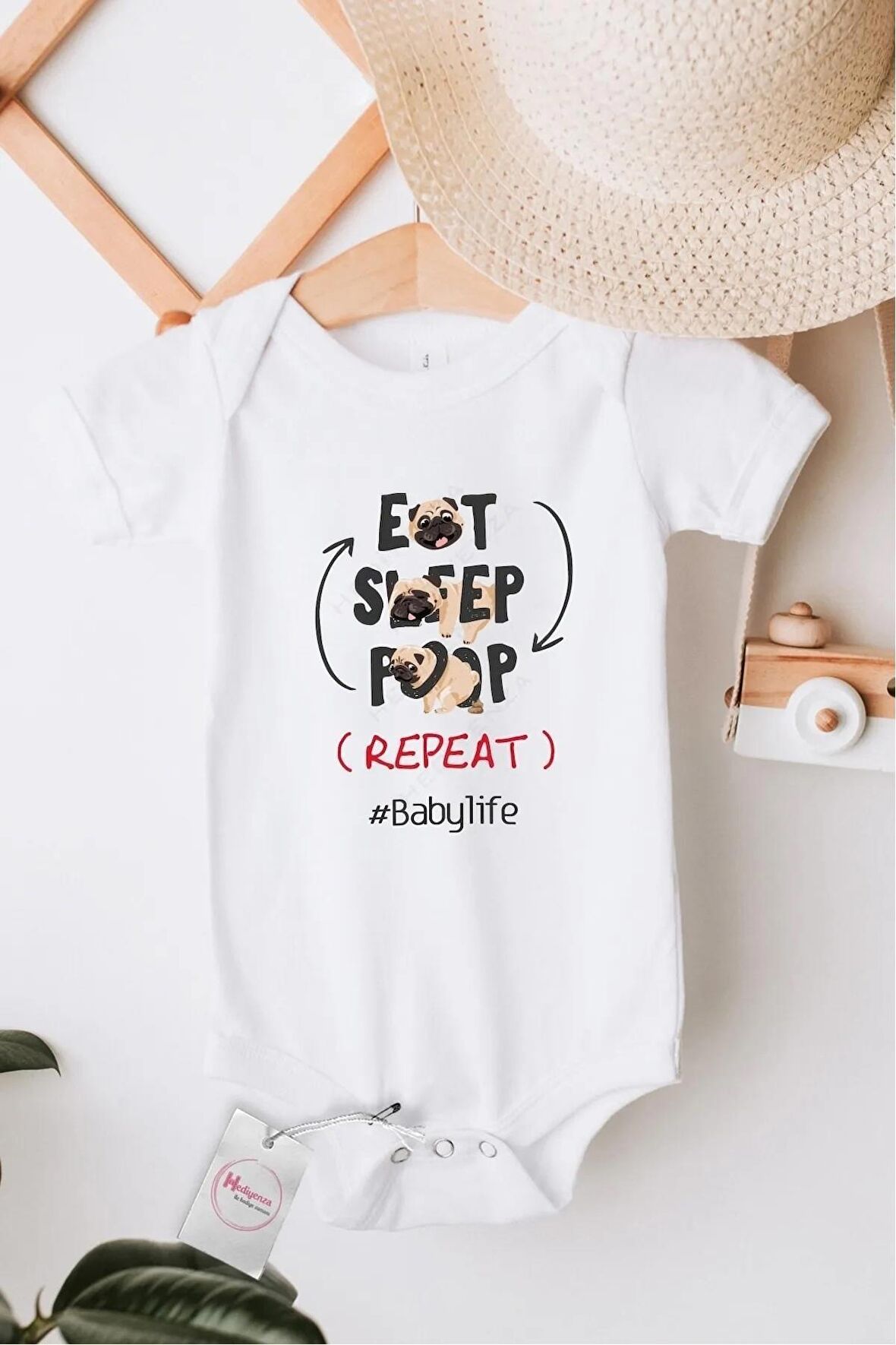Eat Sleep Poop Özel Tasarım Bebek Zıbın Pamuklu Çıtçıtlı Body
