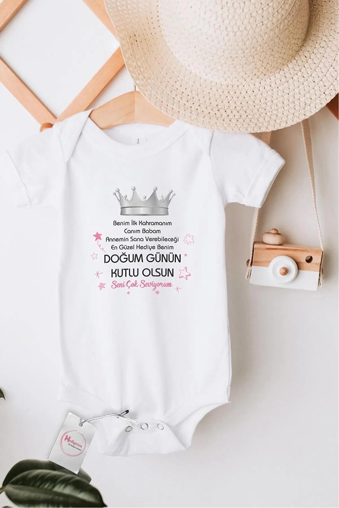 Canım Babam Doğum Günü Pembe Özel Tasarım Bebek Zıbın Pamuklu Çıtçıtlı Body