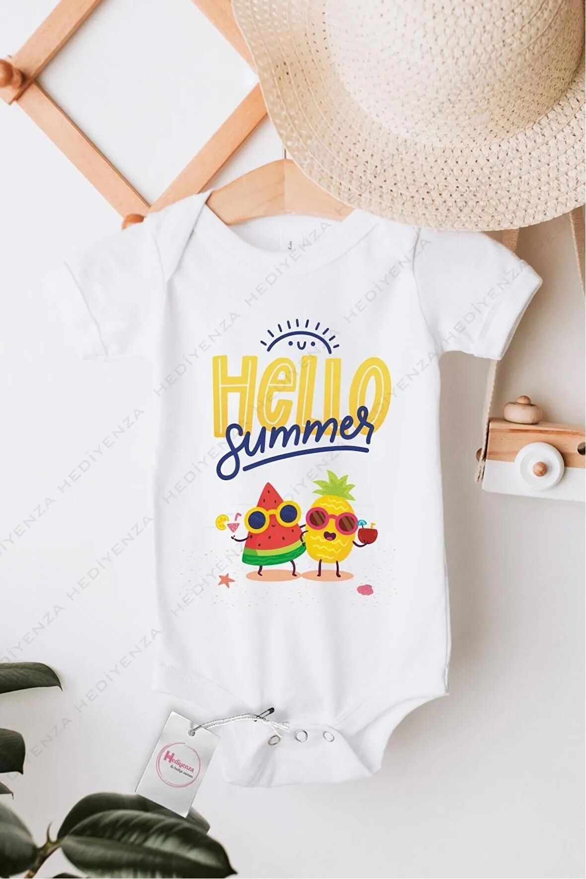 Hello Summer 2 Özel Tasarım Bebek Zıbın Pamuklu Çıtçıtlı Body