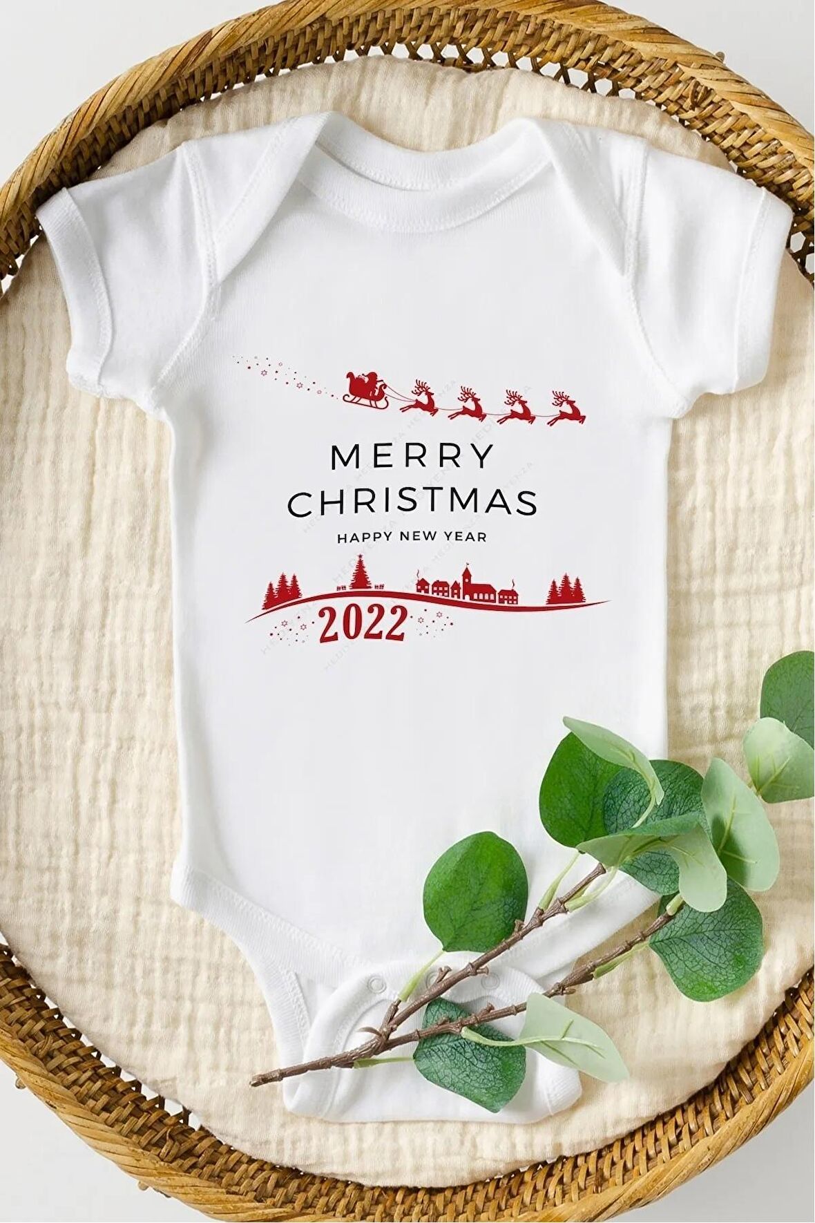 Merry Christmas Özel Tasarım Bebek Zıbın Pamuklu Çıtçıtlı Body
