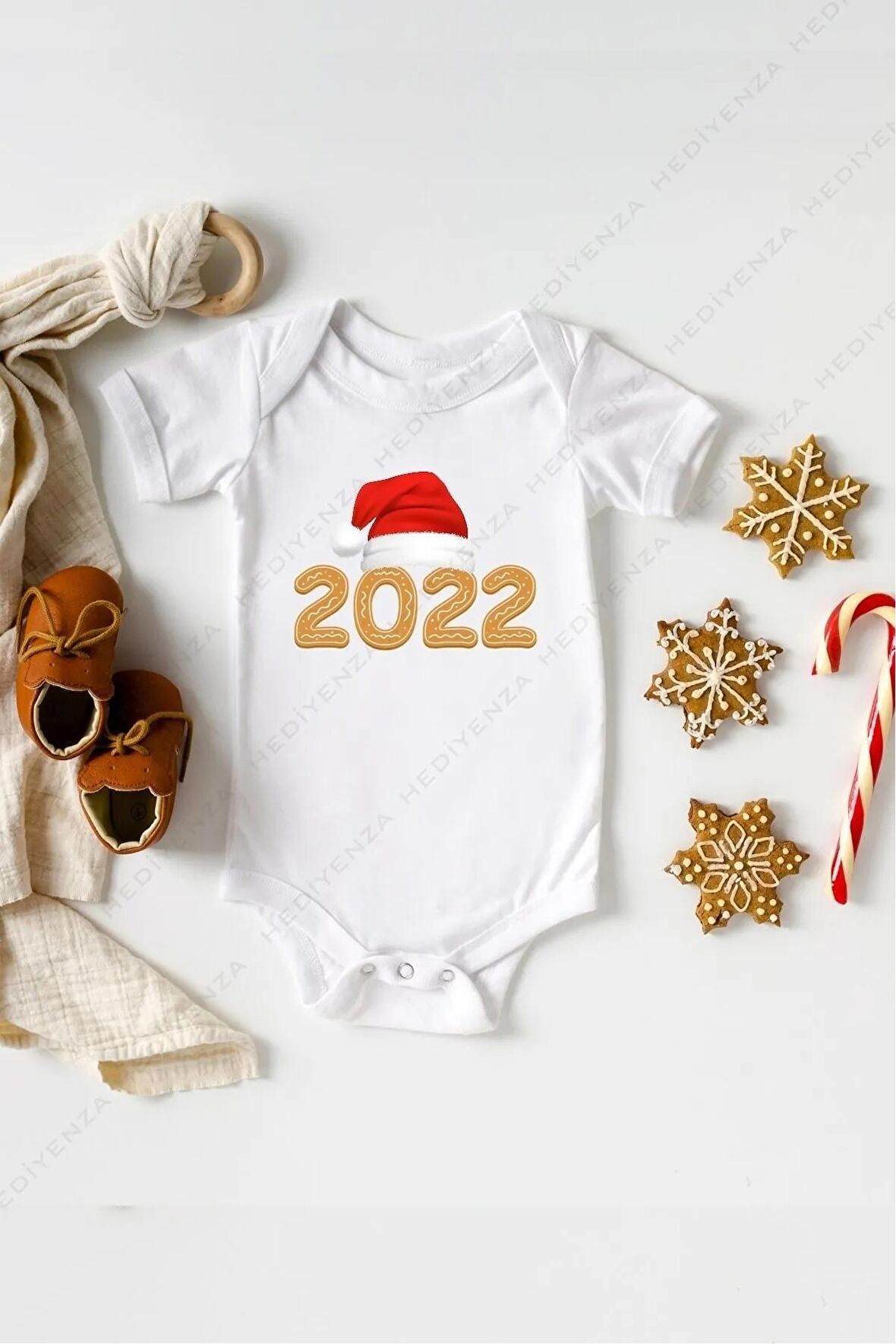 Yeni Yıl Özel Tasarım Bebek Zıbın Pamuklu Çıtçıtlı Body