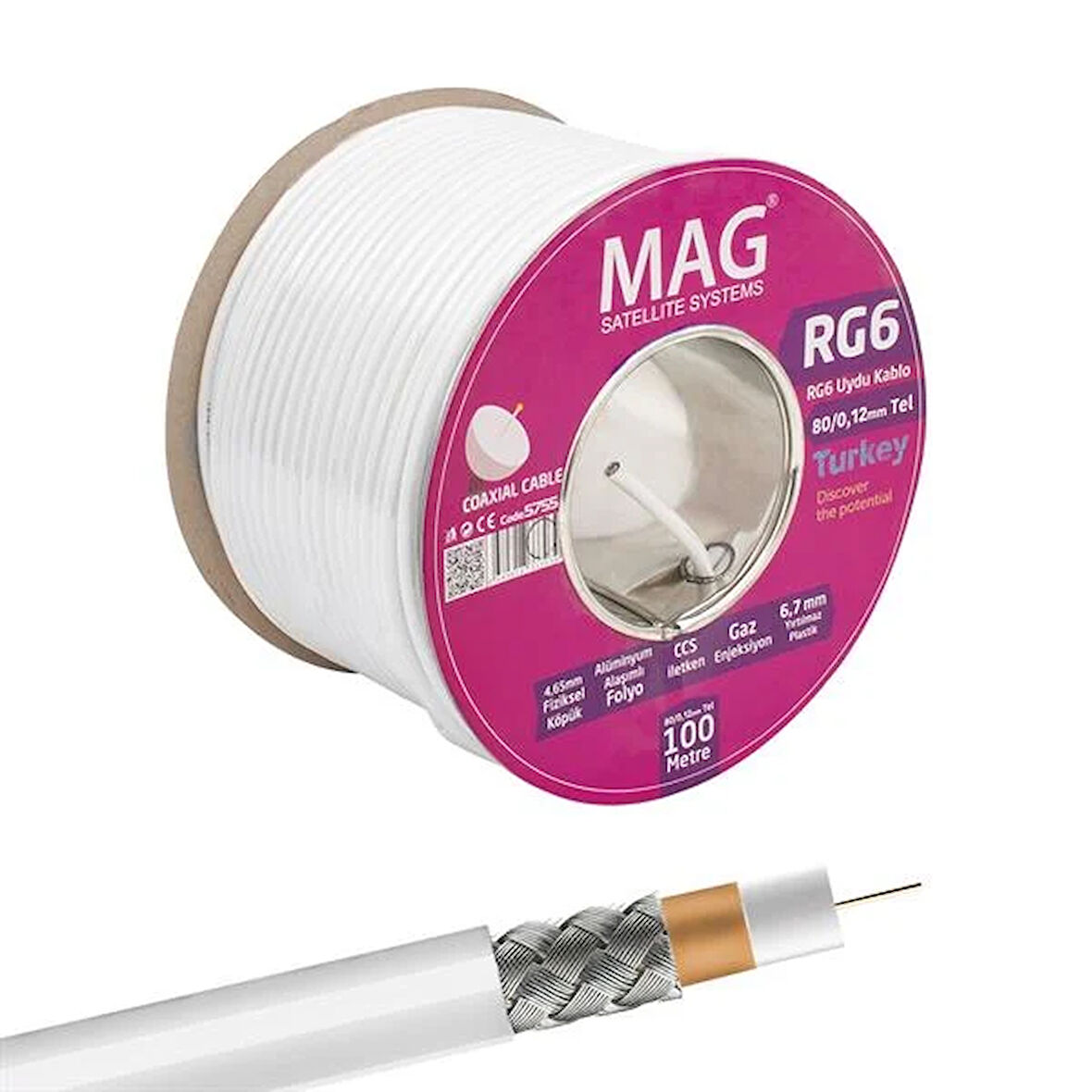 MAG RG6/U6 1.02 MM 80 TEL CCS MAKARALI YERLİ ÜRETİM ANTEN KABLOSU