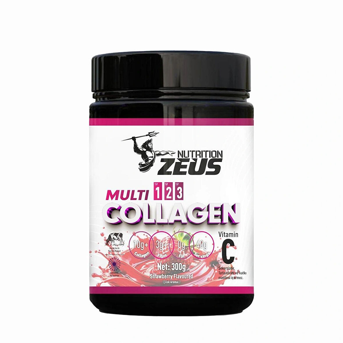 Zeus Nutrition Multi Collagen Powder 300 gr-Çilek-Aromalı
