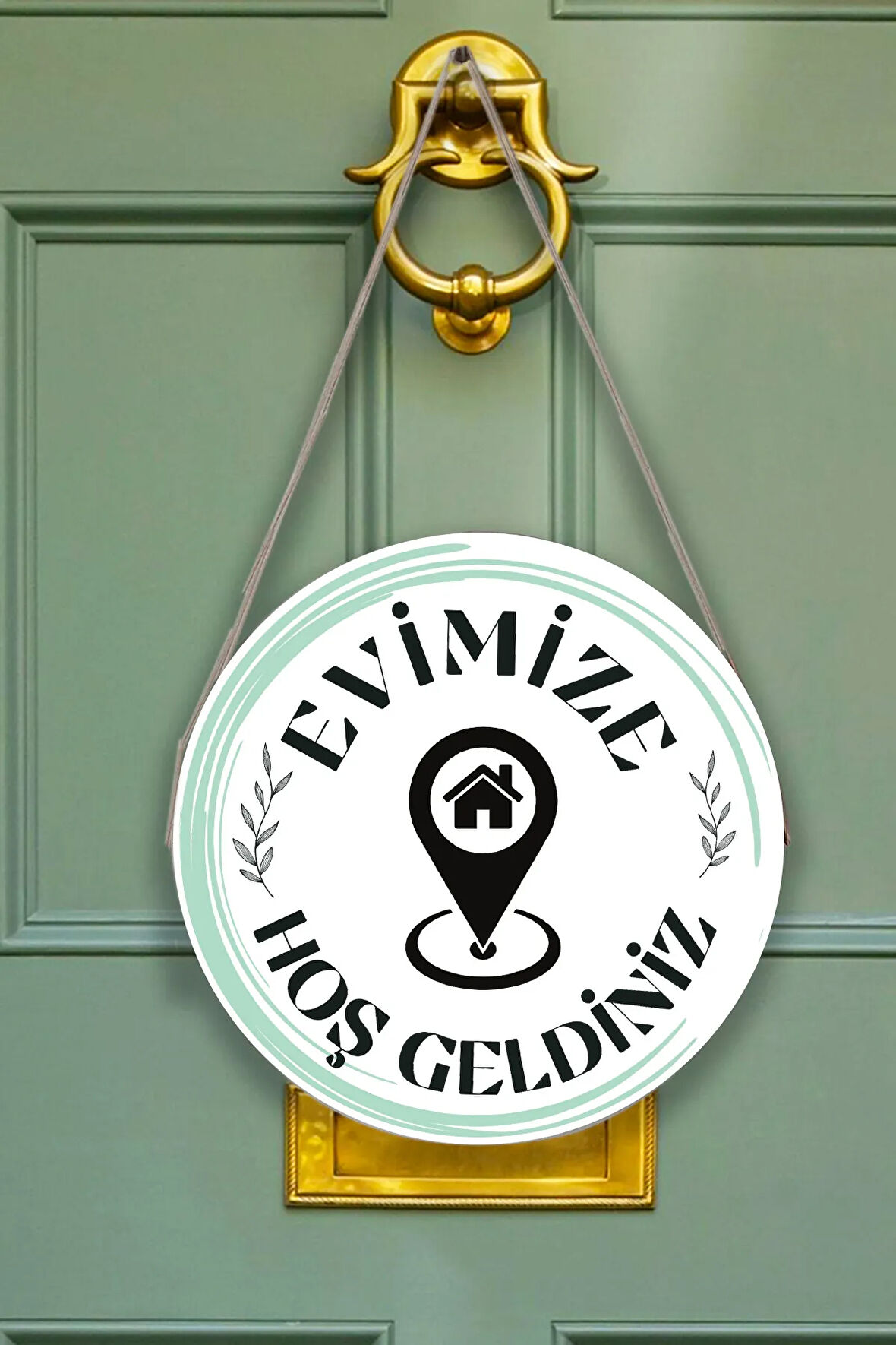 Evimize Hoşgeldiniz Kapı Duvar Süsü Modeli, Ahşap Yuvarlak Ipli Dekoratif Ev Kapı Tablosu