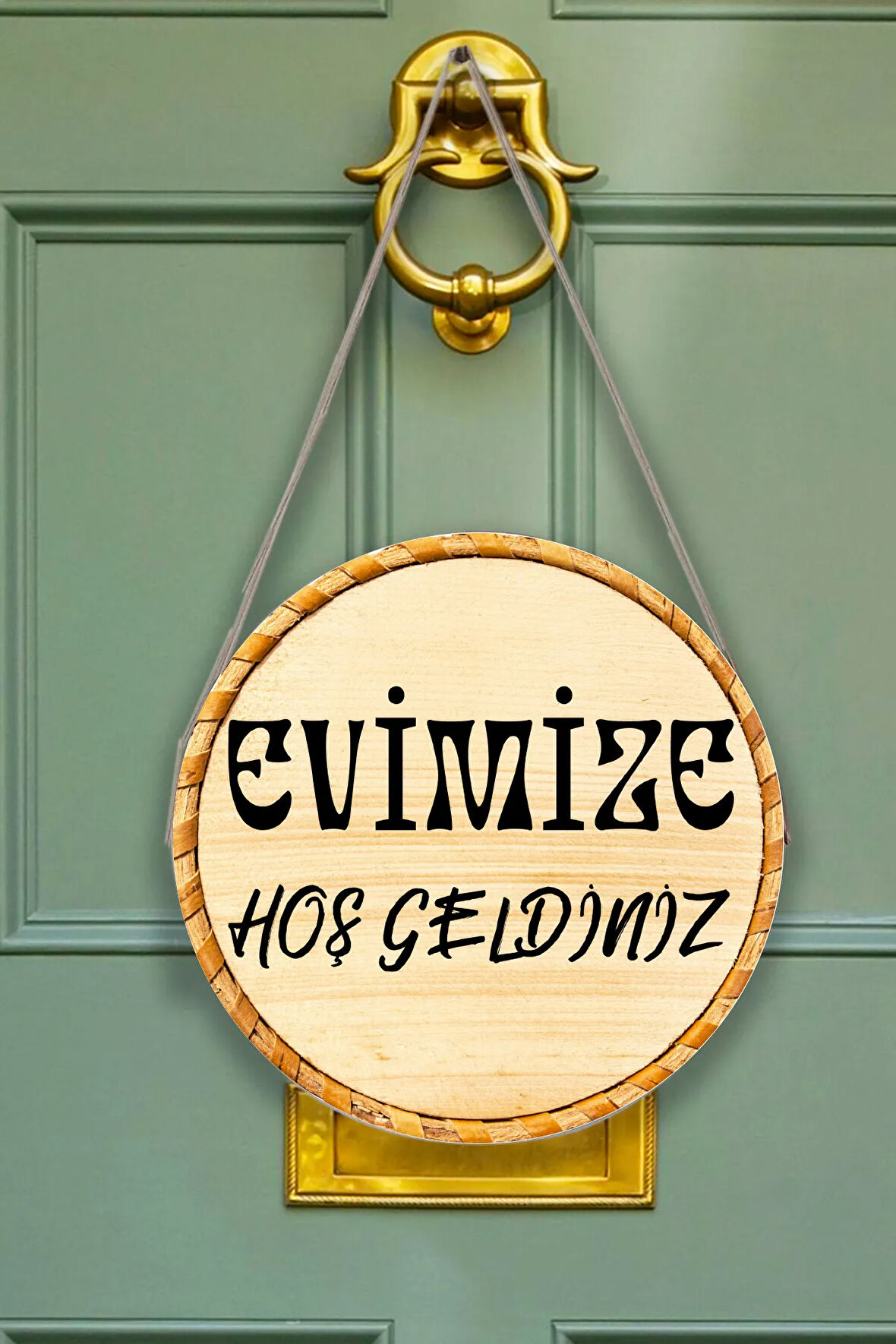 Evimize Hoşgeldiniz Kapı Duvar Süsü Modeli, Ahşap Yuvarlak Ipli Dekoratif Ev Kapı Tablosu