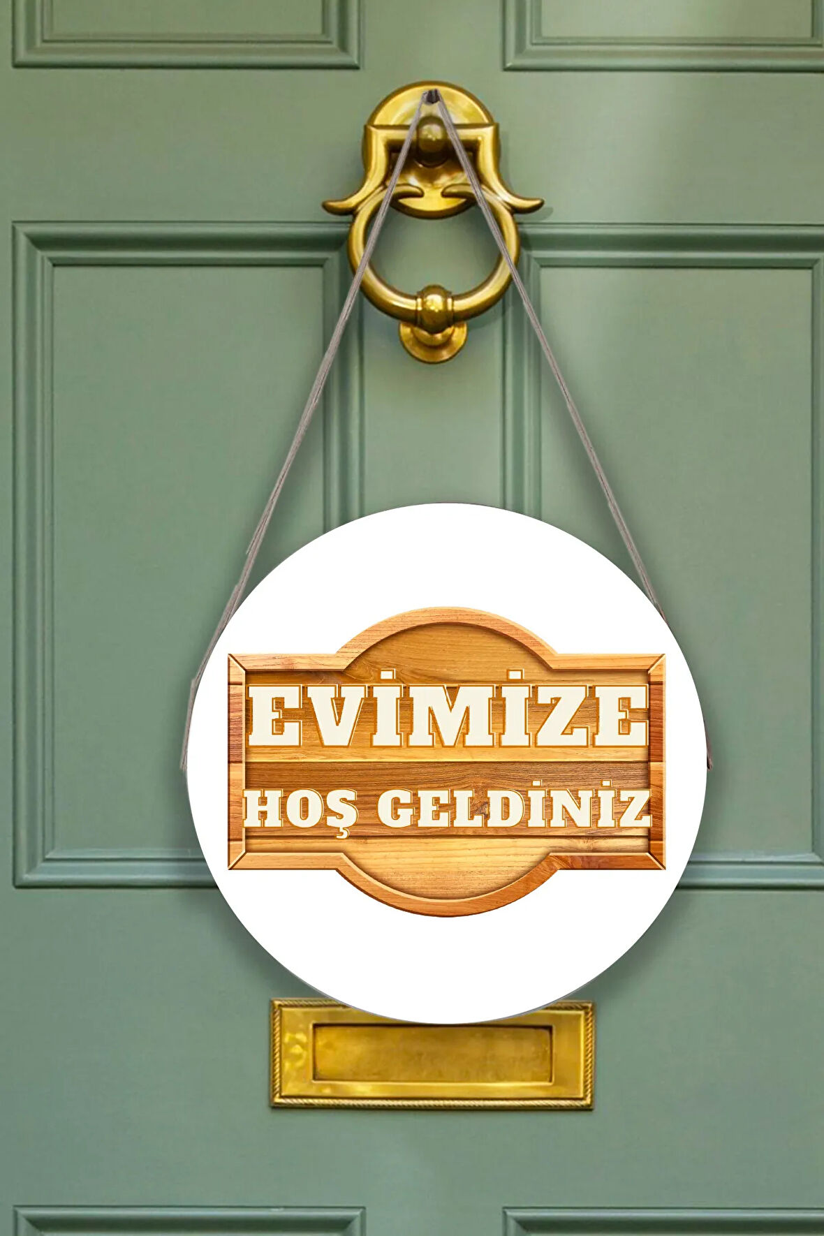 Evimize Hoşgeldiniz Kapı Duvar Süsü Modeli, Ahşap Yuvarlak Ipli Dekoratif Ev Kapı Tablosu
