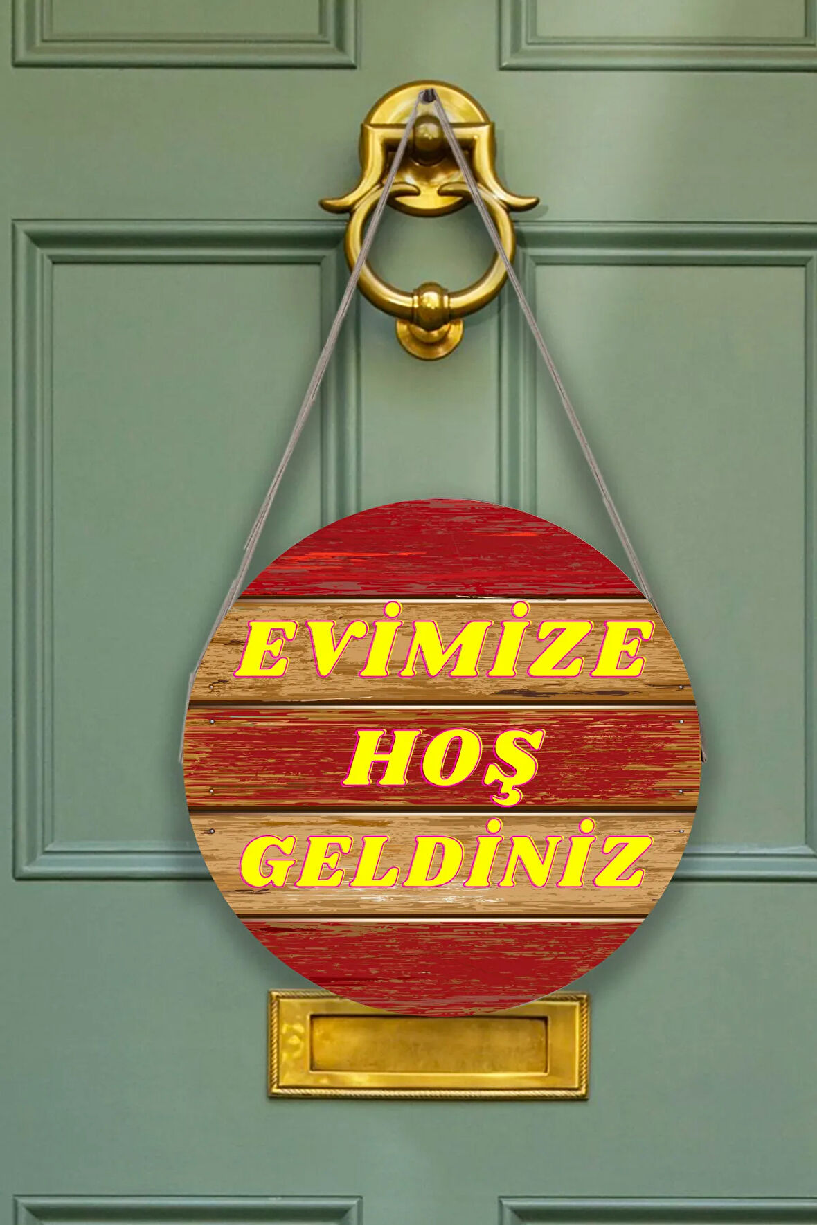 Evimize Hoşgeldiniz Kapı Duvar Süsü Modeli, Ahşap Yuvarlak Ipli Dekoratif Ev Kapı Tablosu