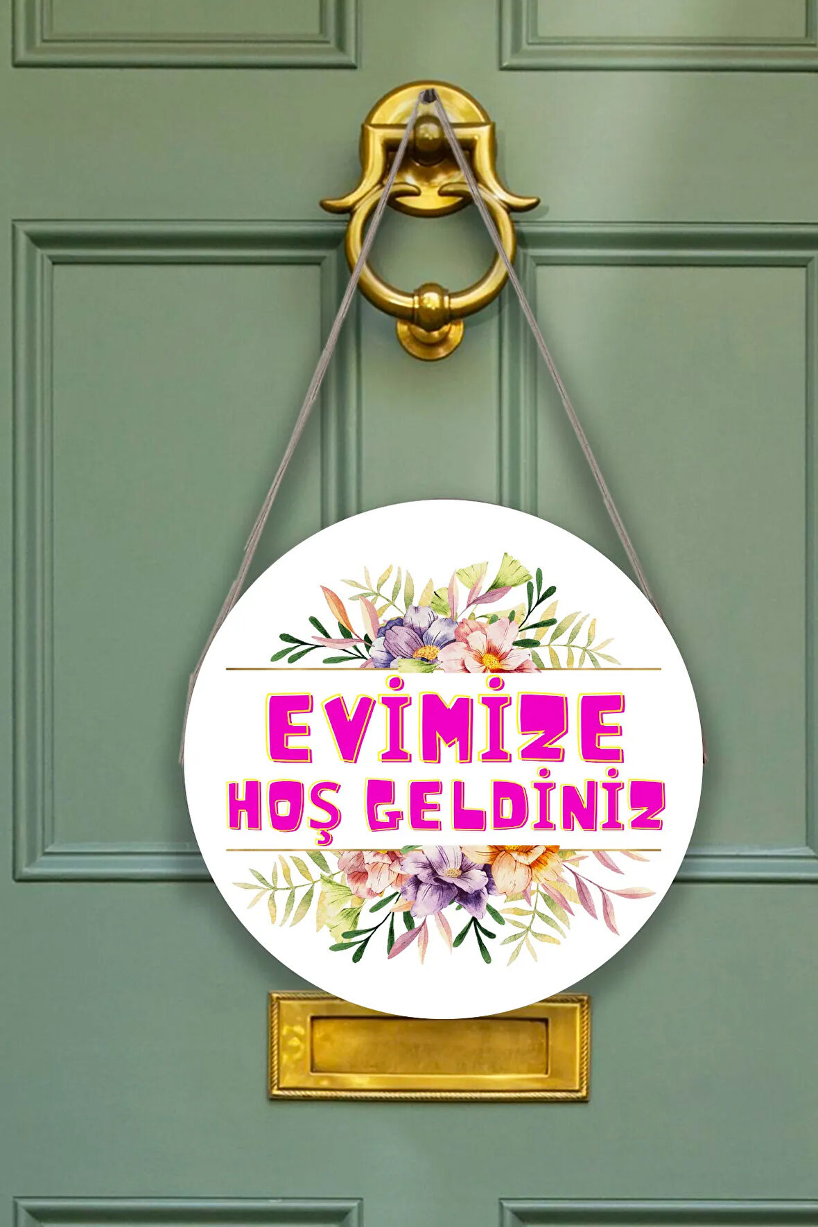 Evimize Hoşgeldiniz Kapı Duvar Süsü Modeli, Ahşap Yuvarlak Ipli Dekoratif Ev Kapı Tablosu