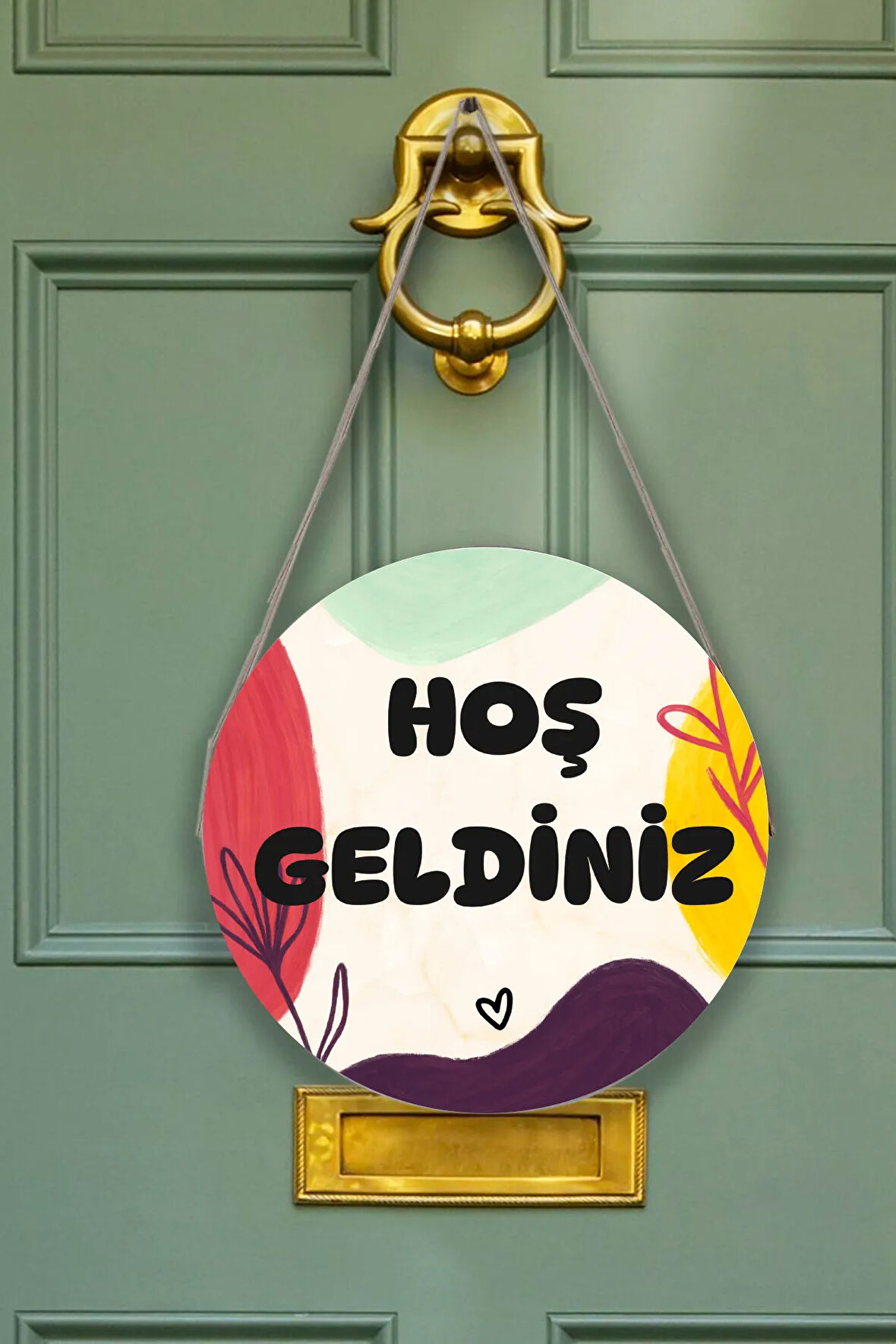 Evimize Hoşgeldiniz Kapı Duvar Süsü Modeli, Ahşap Yuvarlak Ipli Dekoratif Ev Kapı Tablosu