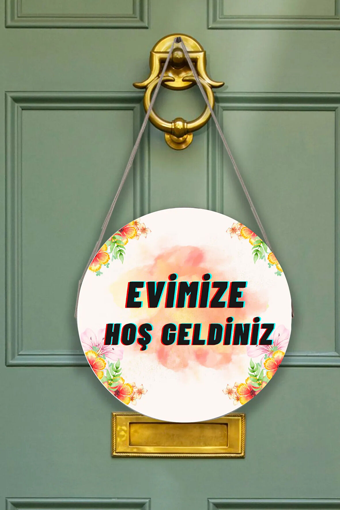 Evimize Hoşgeldiniz Kapı Duvar Süsü Modeli, Ahşap Yuvarlak Ipli Dekoratif Ev Kapı Tablosu