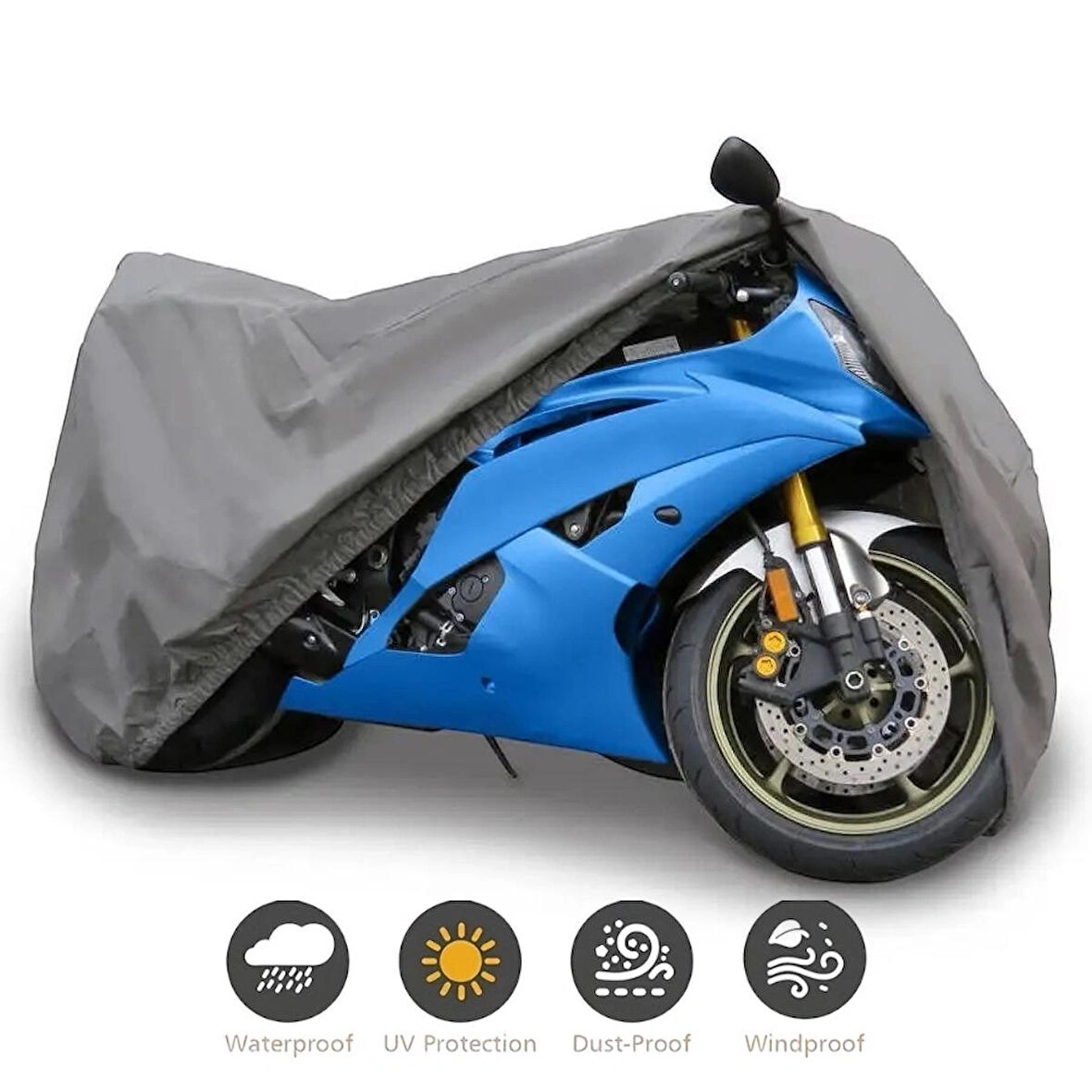 Gri su geçirmez Premium motosiklet branda 450 cc altı motorlara uyumlu taşıma çantalı motorsiklet branda çadır