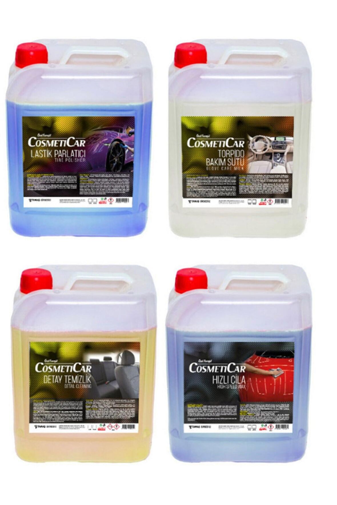 Cosmeticar 5L x 4 Efsane Set Lastik Parlatıcı x Torpido Sütü x Hızlı Cila x Detay Temizlik