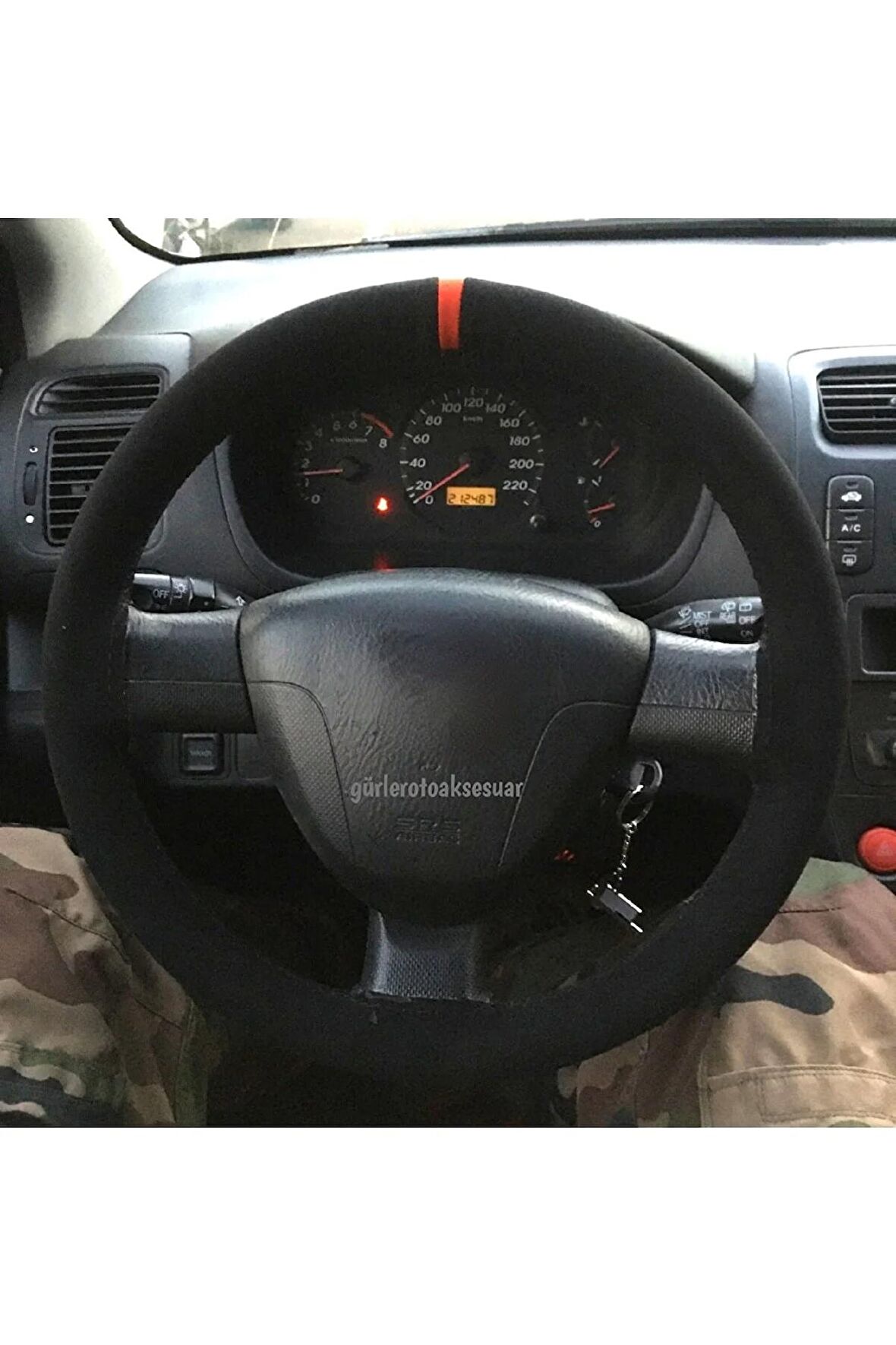 Honda Civic Uyumlu Dikmeli Direksiyon Kılıfı Kırmızı Yüzüklü Alkantara (NUBUK)