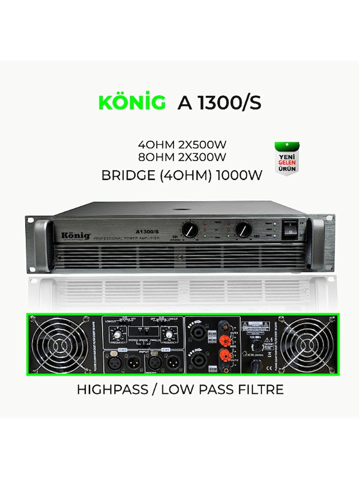 König A–1300 S 4 Ohm 2x 500W Power Amplifier