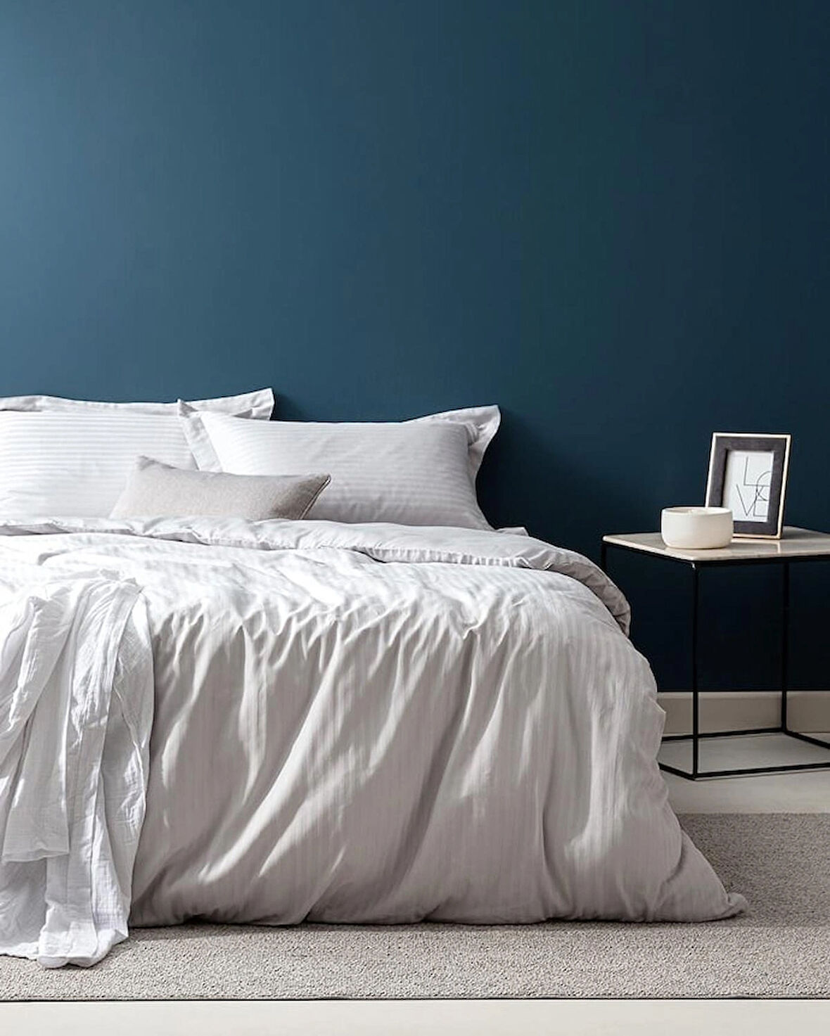 Lunera Çift Kişilik %100 Pamuk Çizgili Saten Nevresim Takımı – Açık Gri