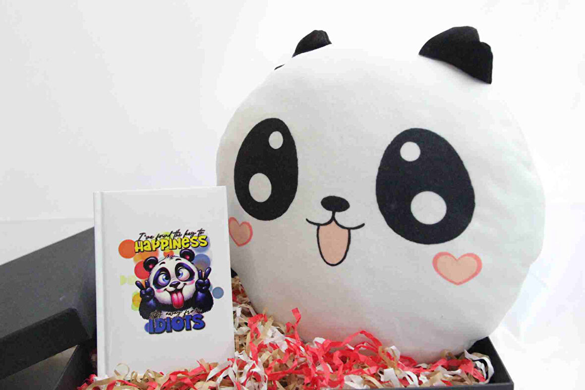 Neşeli Panda Yastık ve Defter Hediye Kutusu