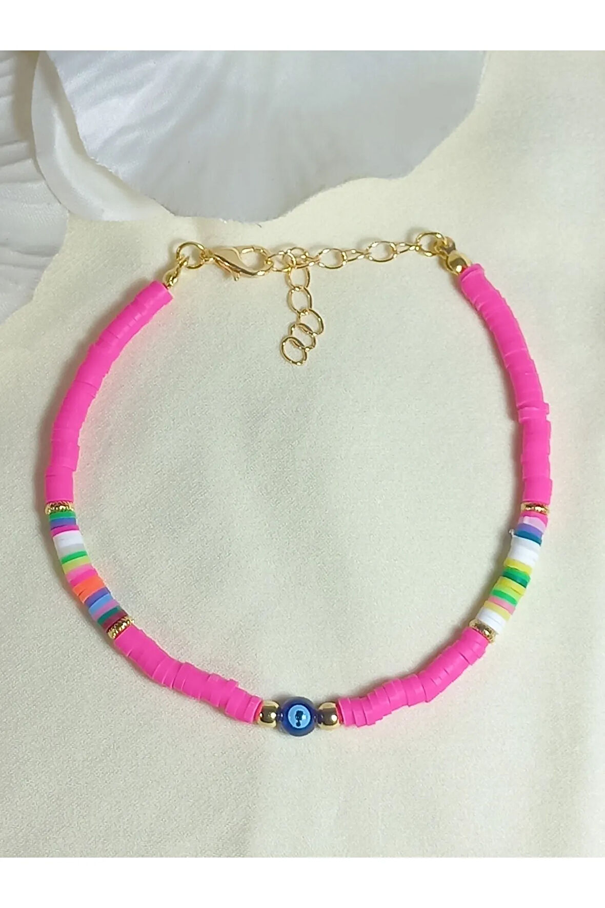 Pembe Fimo Boncuklu Nazar Halhal