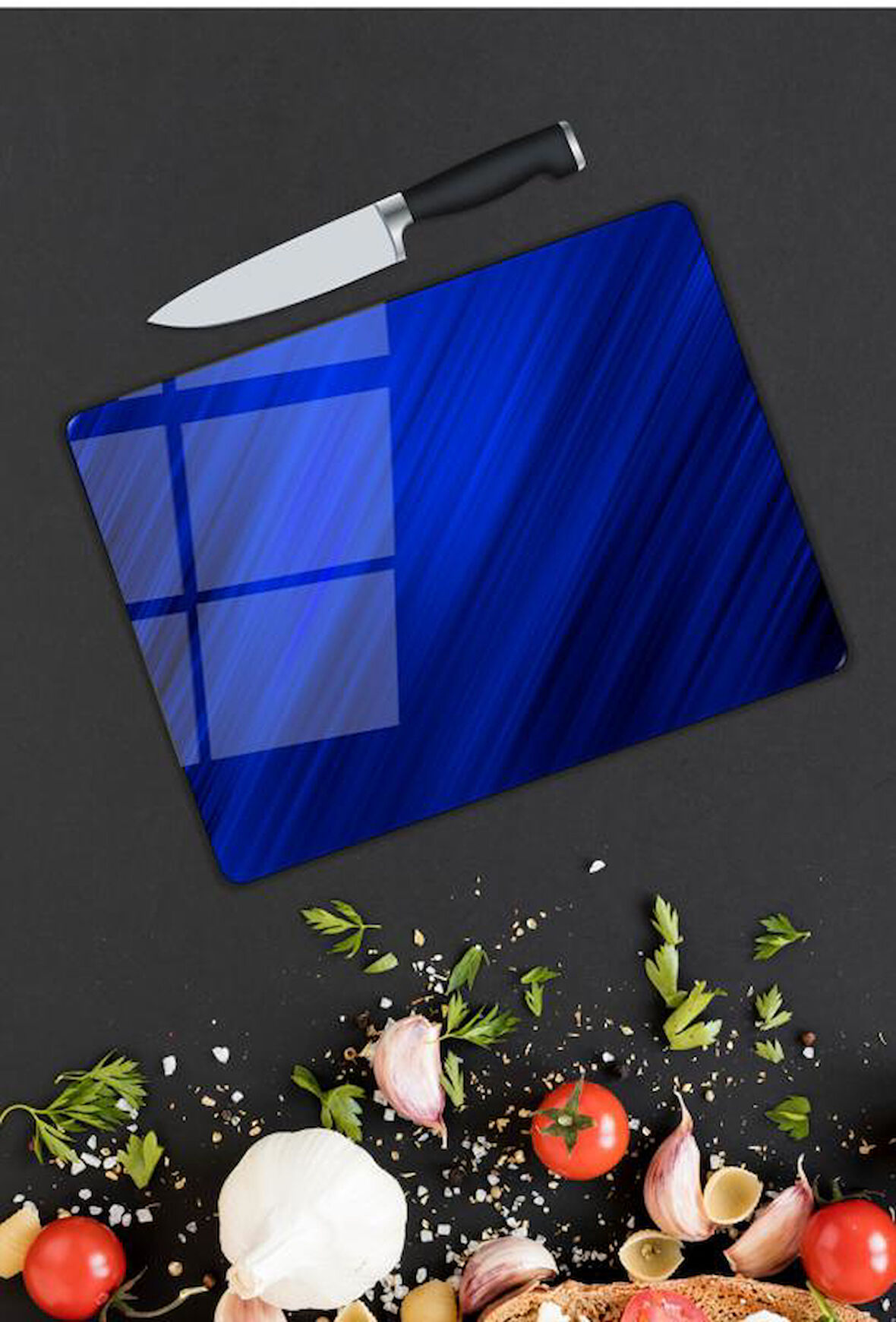 Gece Mavisi Cam Kesme Tablası | Hediyelik, Dekoratif, Ofis, Mutfak 