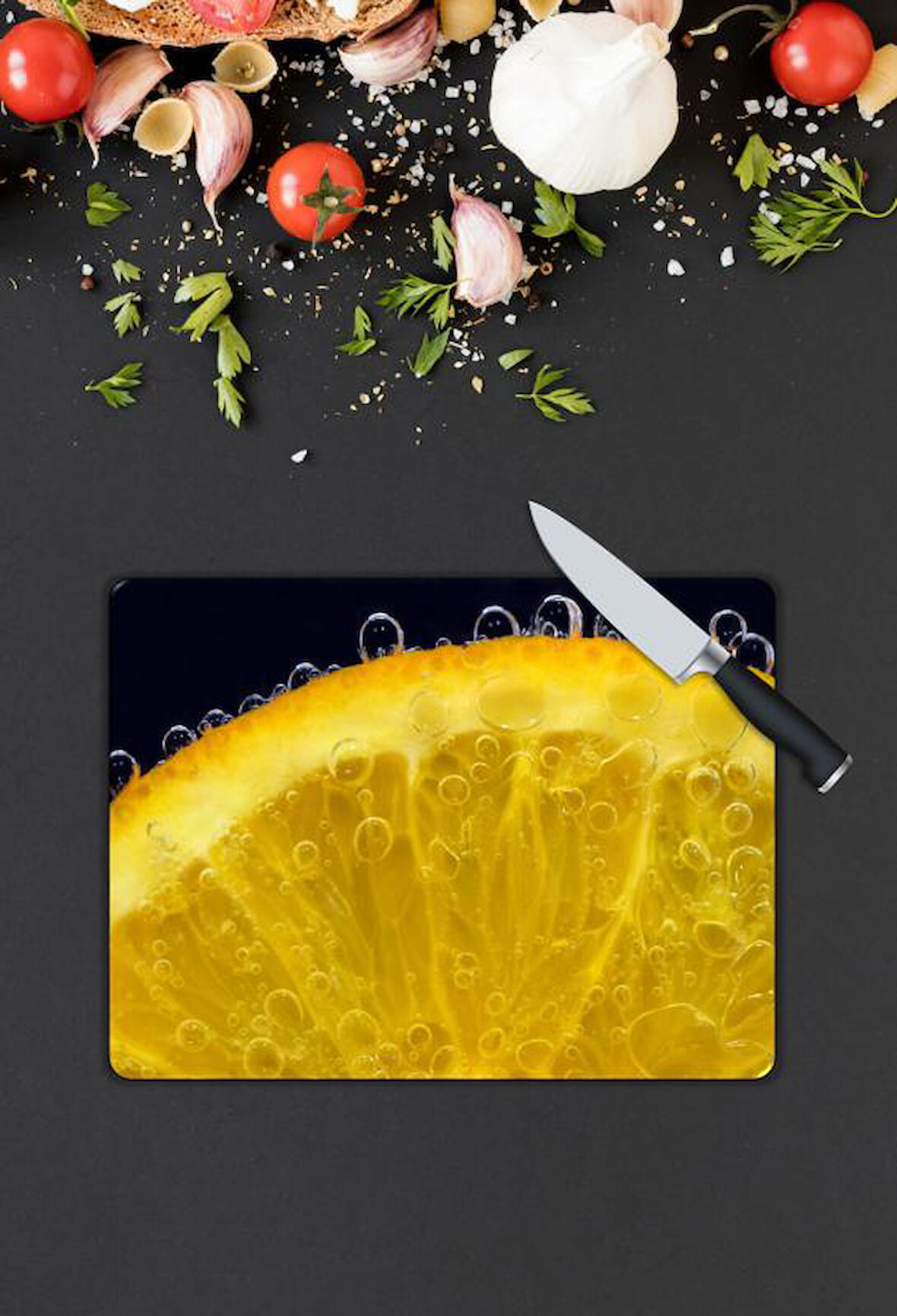 Limon Desen Cam Kesme Tablası | Hediyelik, Dekoratif, Ofis, Mutfak 