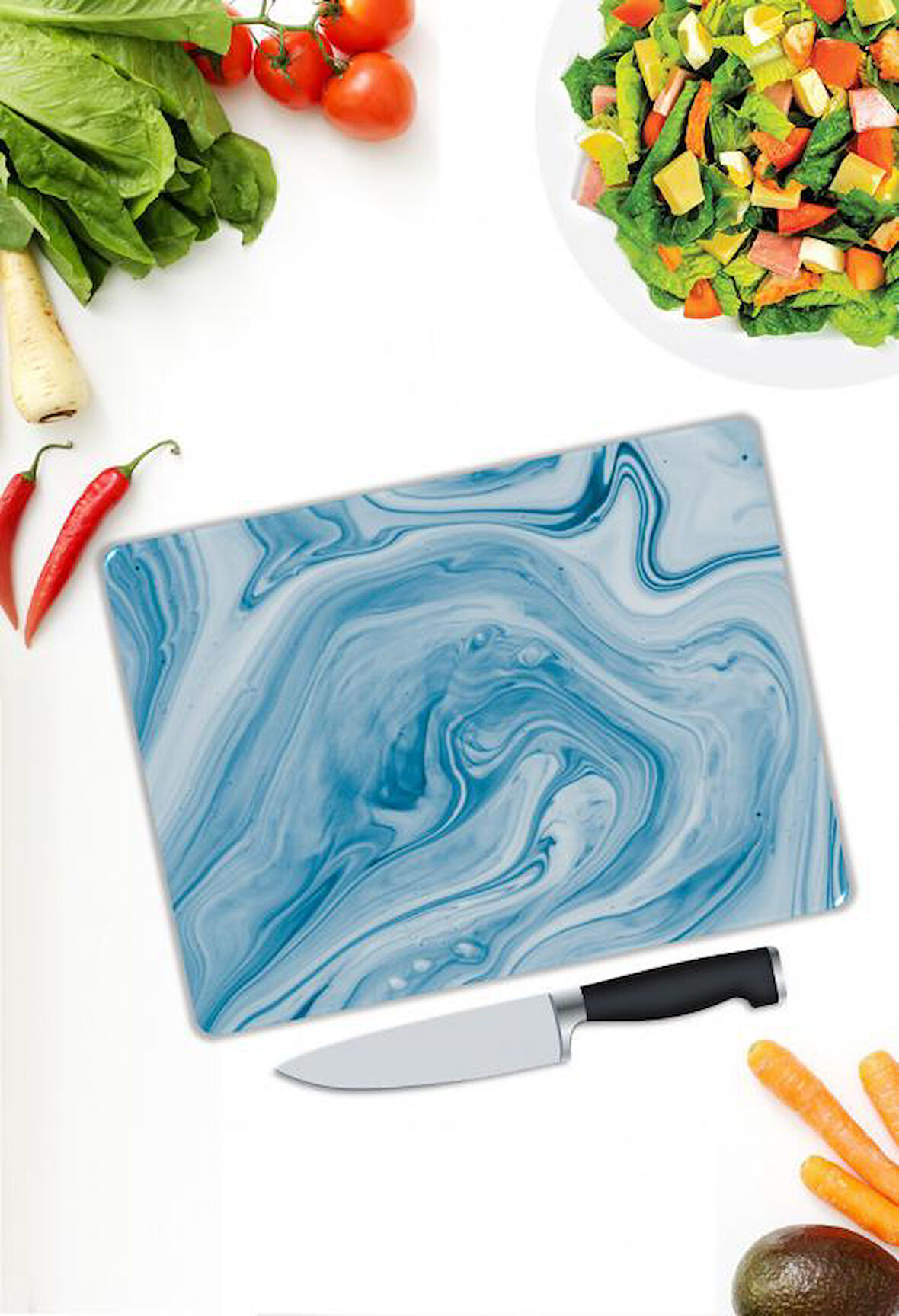 Mermer Desen Cam Kesme Tablası | Hediyelik, Dekoratif, Ofis, Mutfak 