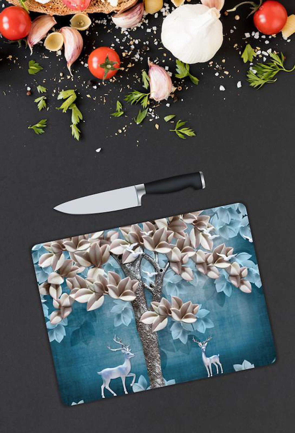 Çiçek Desen Cam Kesme Tablası | Hediyelik, Dekoratif, Ofis, Mutfak 