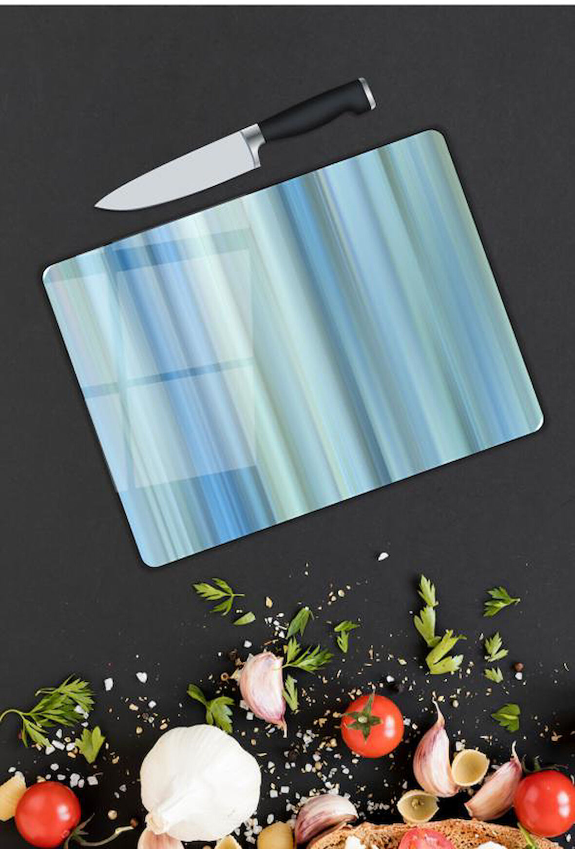 Mavi Tonlar Cam Kesme Tablası | Hediyelik, Dekoratif, Ofis, Mutfak 