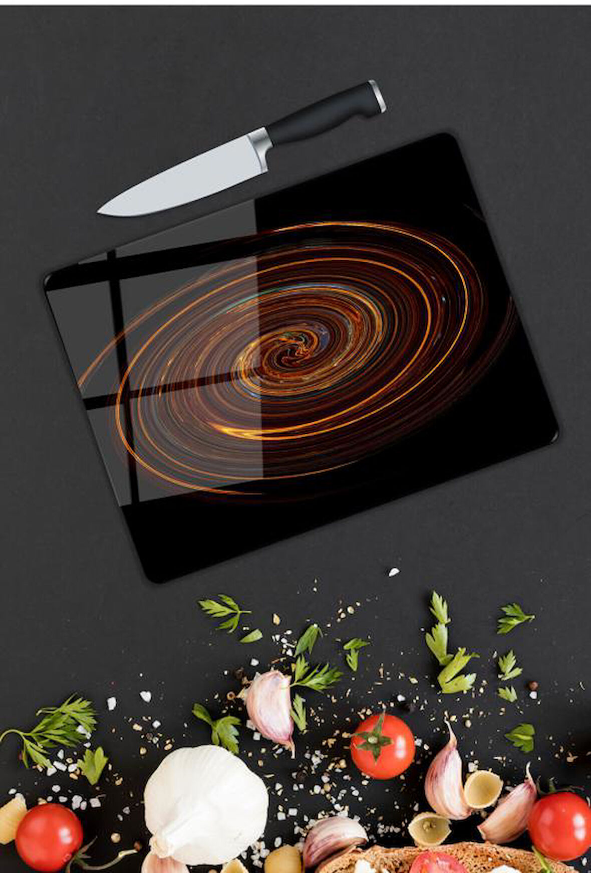 Girdap Desen Cam Kesme Tablası | Hediyelik, Dekoratif, Ofis, Mutfak 