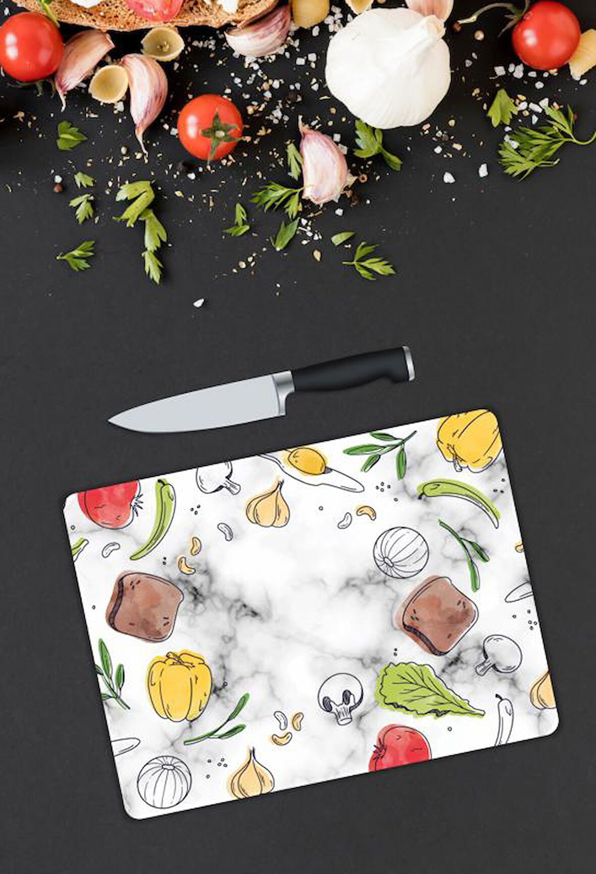 Renkli Çizim Desen Cam Kesme Tablası | Hediyelik, Dekoratif, Ofis, Mutfak 