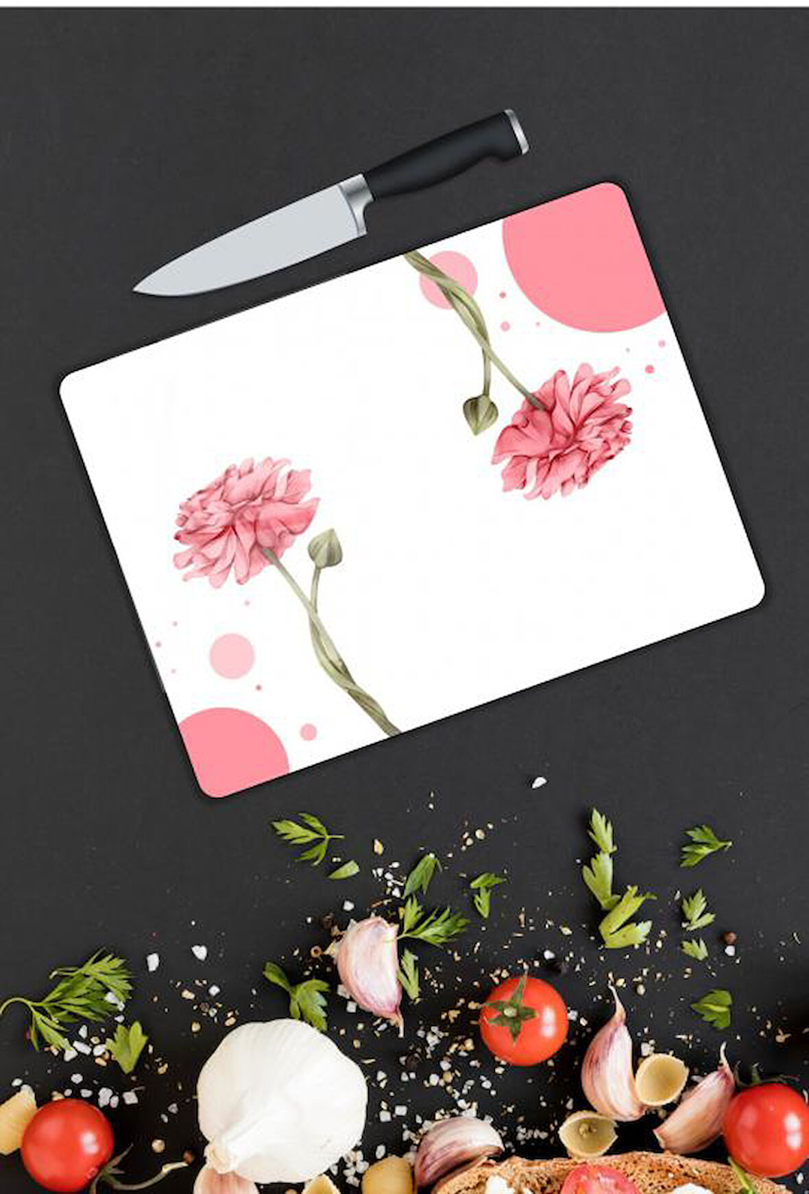 Çiçek Desen Cam Kesme Tablası | Hediyelik, Dekoratif, Ofis, Mutfak 