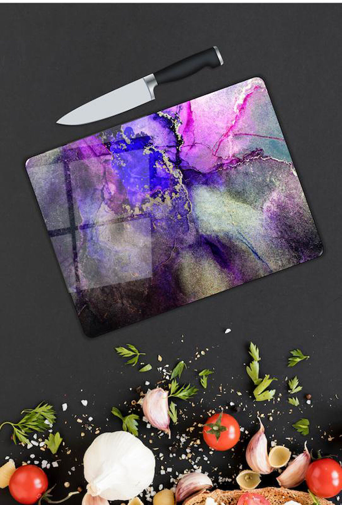 Renkli Desen Cam Kesme Tablası | Hediyelik, Dekoratif, Ofis, Mutfak 